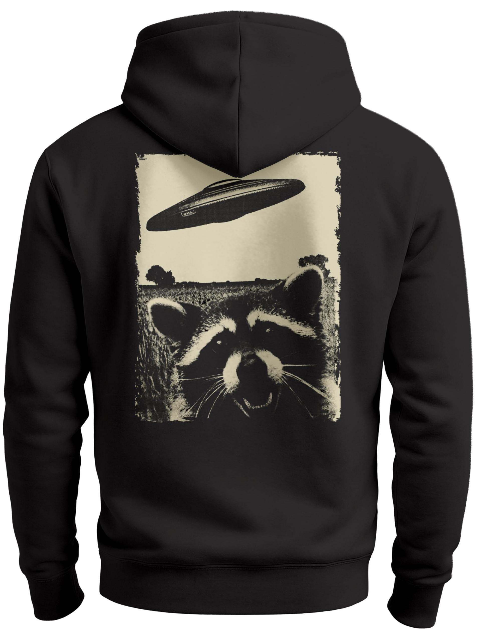 Neverless® Hoodie Backprint Herren UFO Waschbärr Alien Print Rückenaufdruck Kapuzen-Pullover Männer Fashion Streetstyle