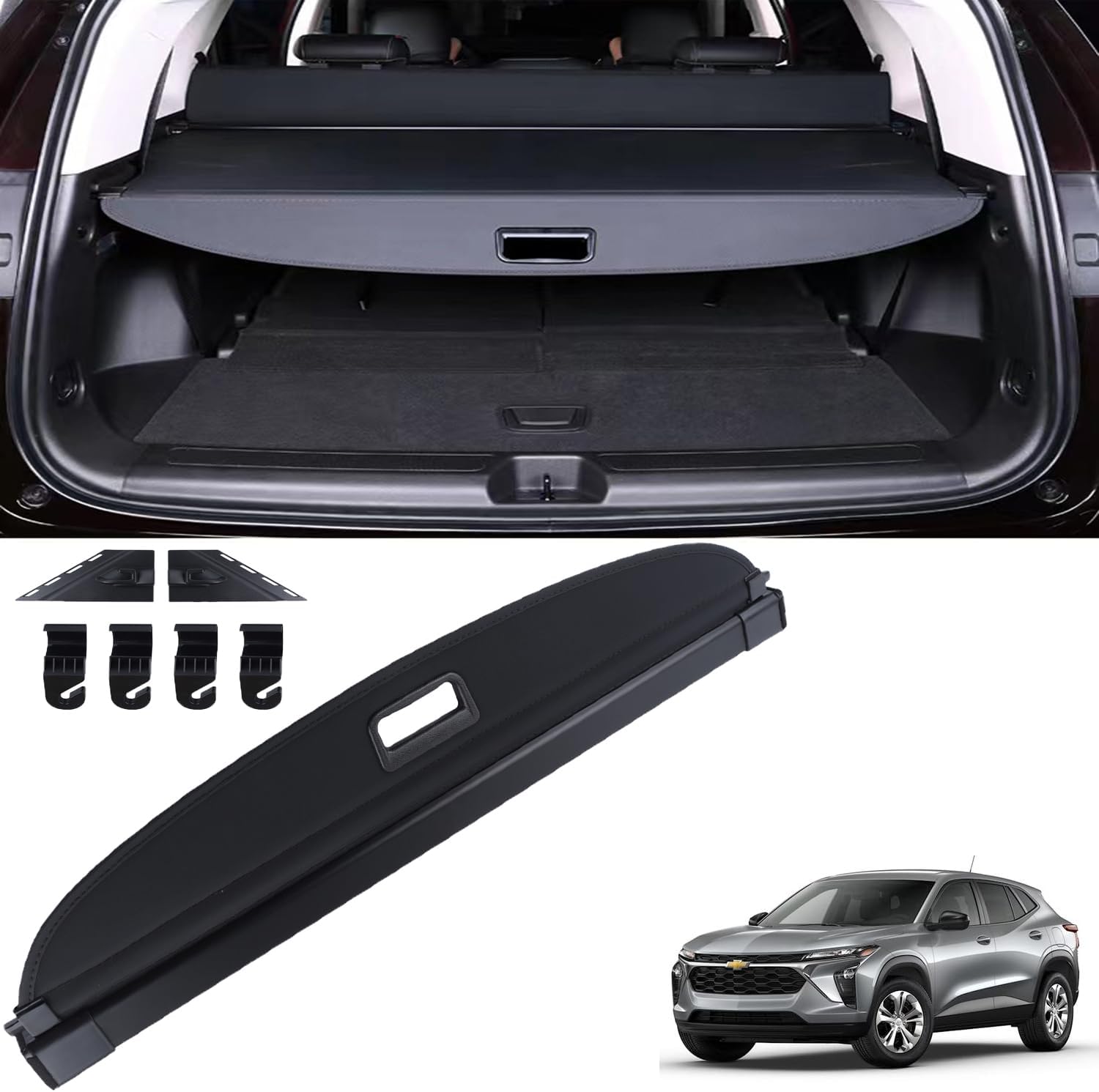 MUCO New Cargo Cover Compatible with Chevy Trax 2024 2025 Retractable Black Rear Trunk Shade Luggage Security Cover-Retractable Trunk Cover