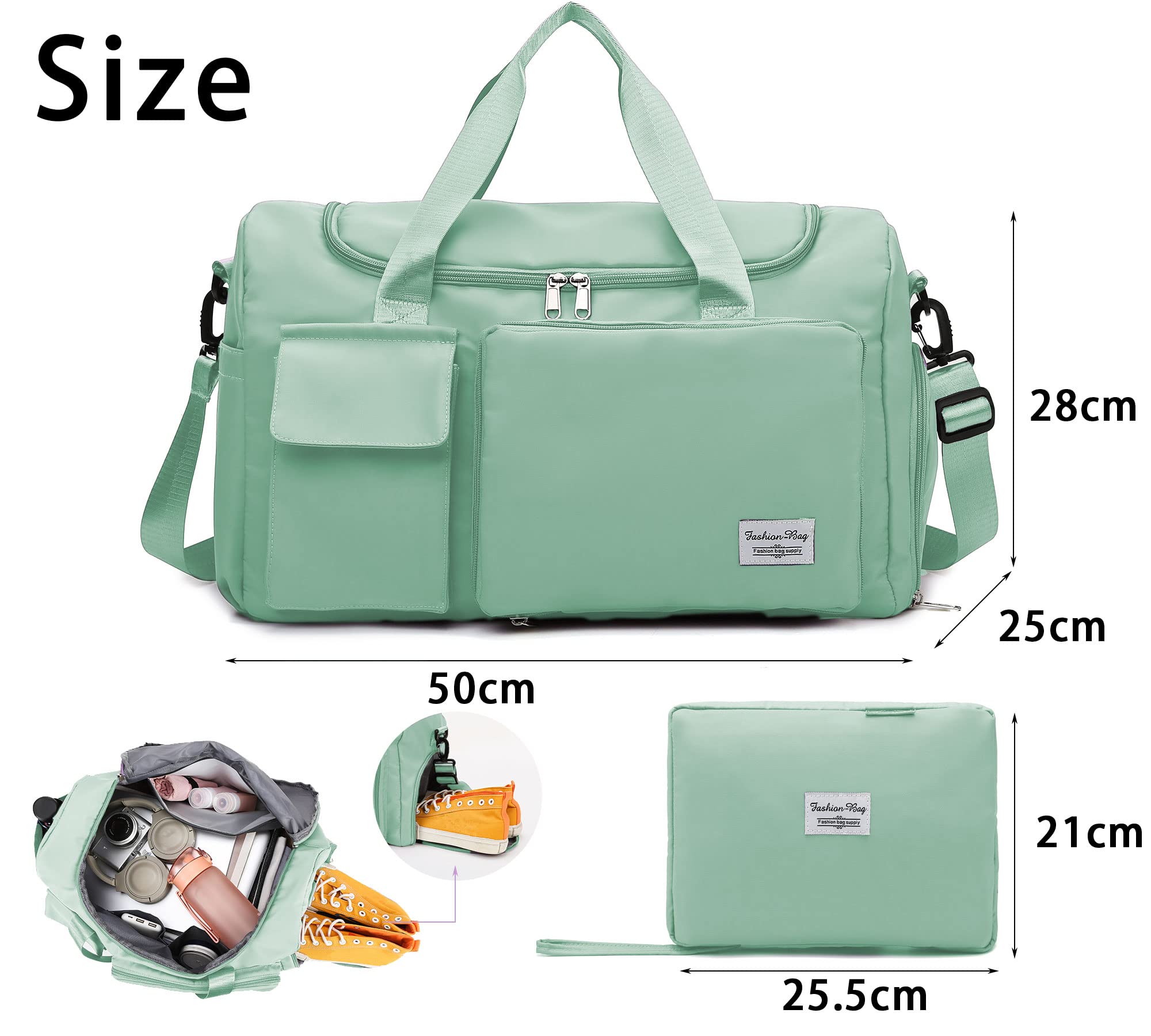 Borsone da Viaggio Pieghevole, Impermeabile Borsone Palestra Sportiva con Scomparto Scarpe e Scomparto Bagnato Grande Borsa da Palestra Donna Uomo Leggera Borsa Piscina per Sport/Viaggi, Verde