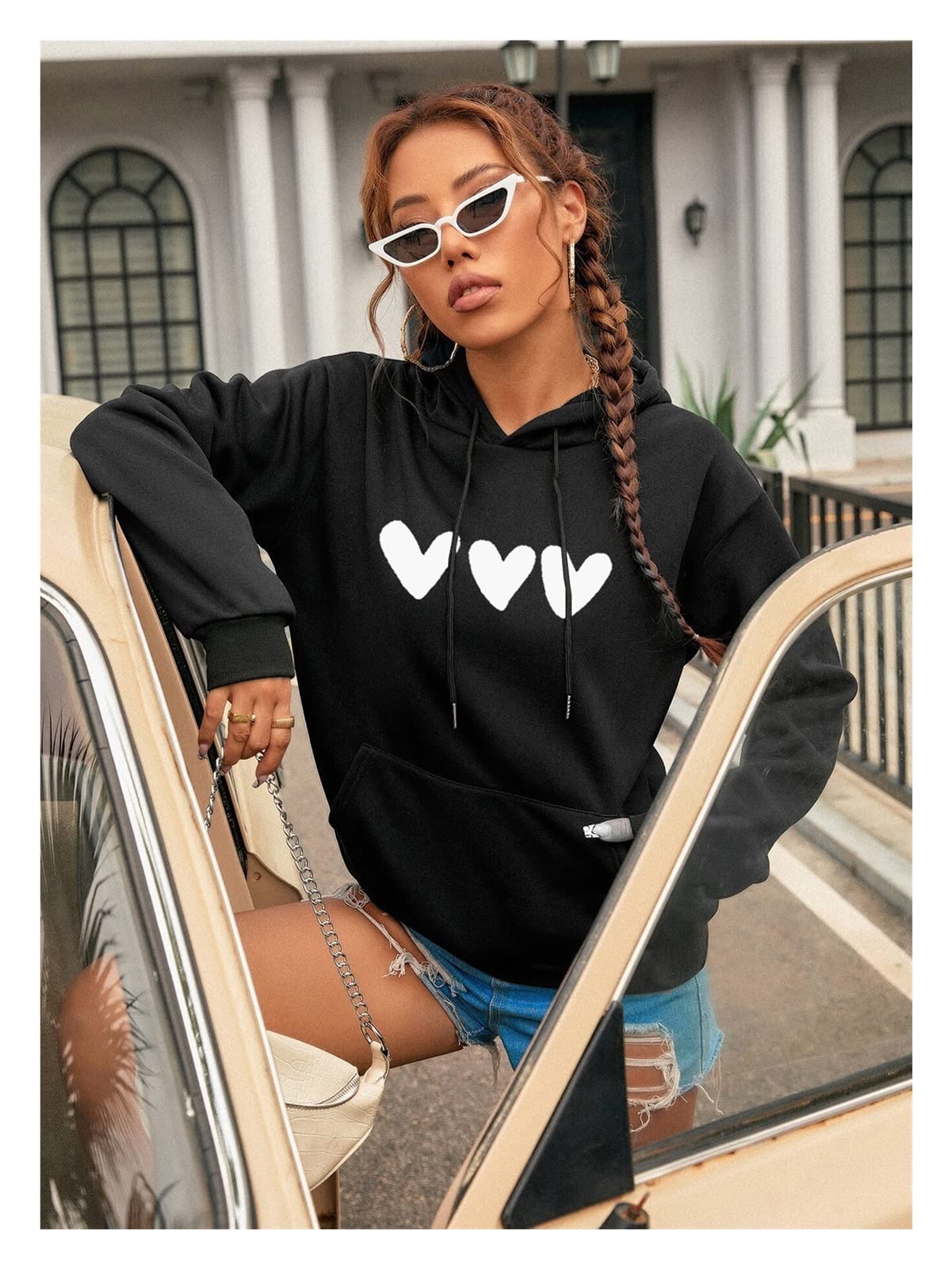 Sweat à capuche chaud femme ample résistant couleur unie