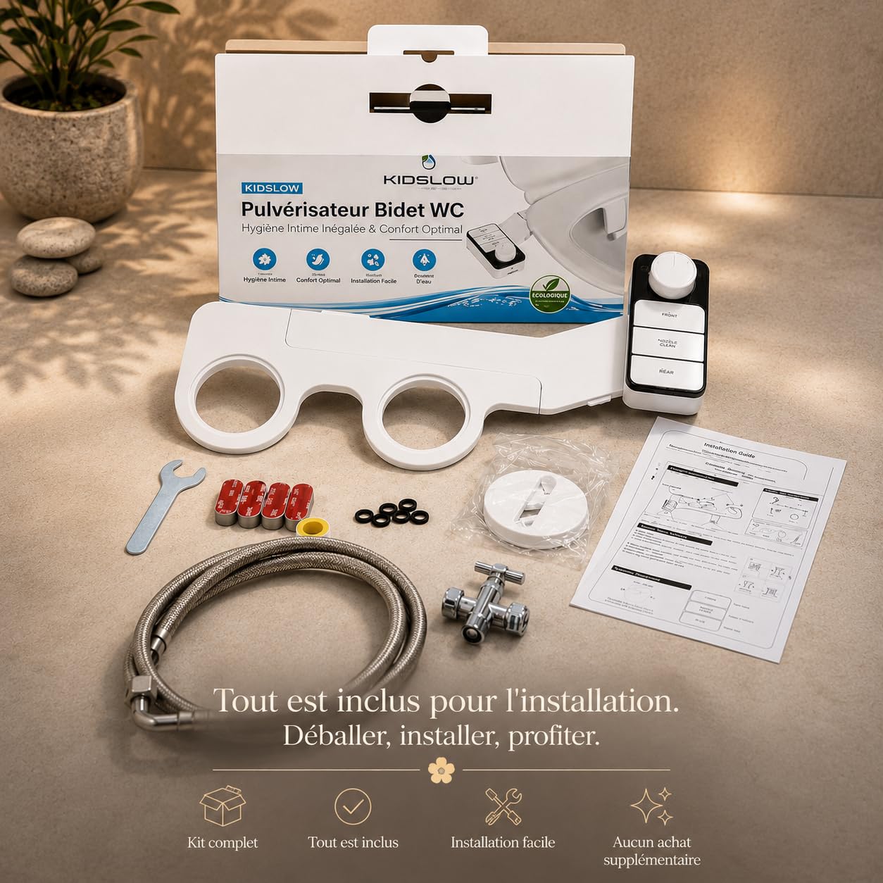 Toilette Japonaise – Kit Bidet WC Japonais Sans Électricité – Double Buse Avant/Arrière Autonettoyante – Bidet Toilette Pression Réglable – Abattant WC lavant hygiène intime facile à installer