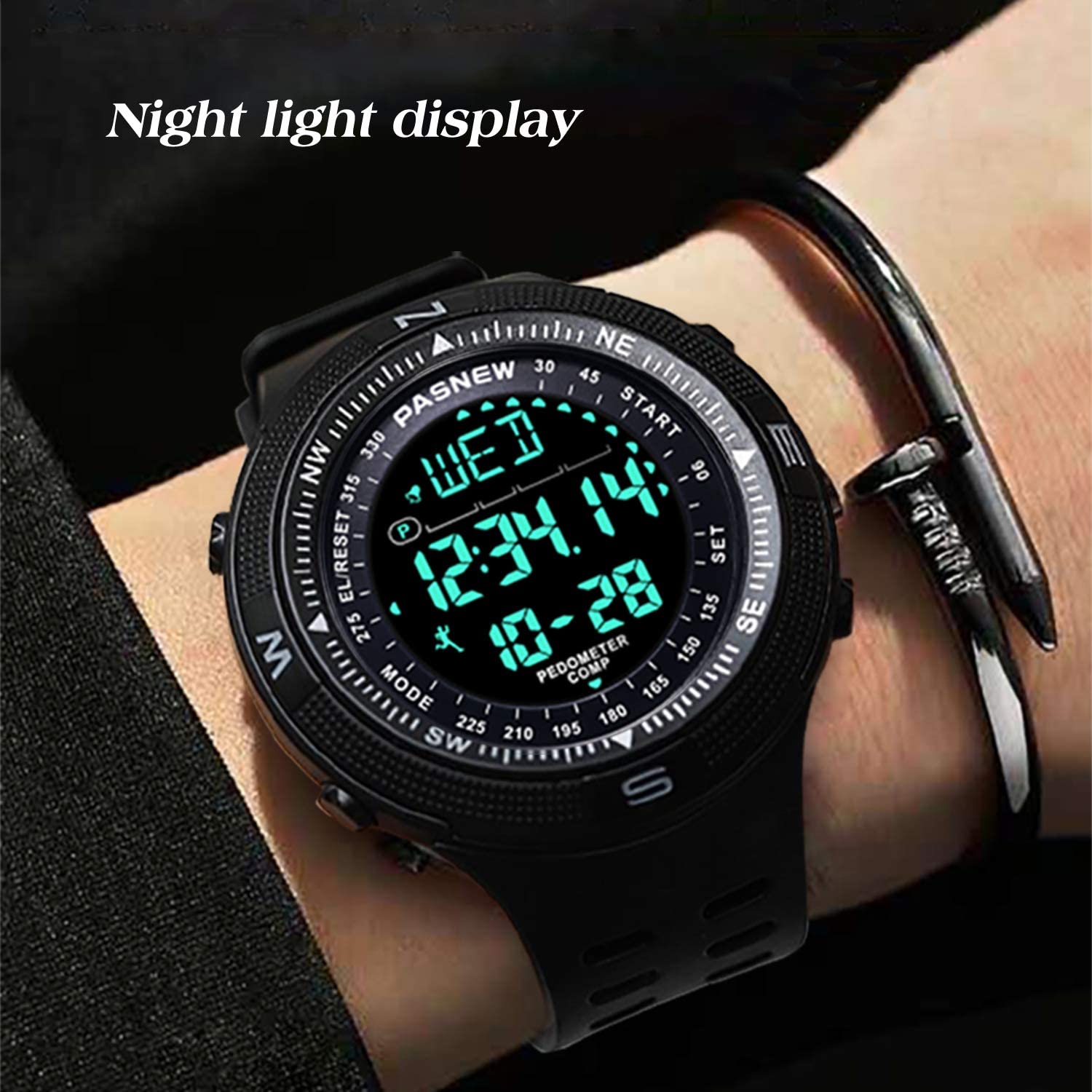 PASNEW Orologio per bambini,Orologio impermeabile sportivo per ragazzi,Orologio da esterno con calendario di allarme a LED 50M,Orologi con luminoso