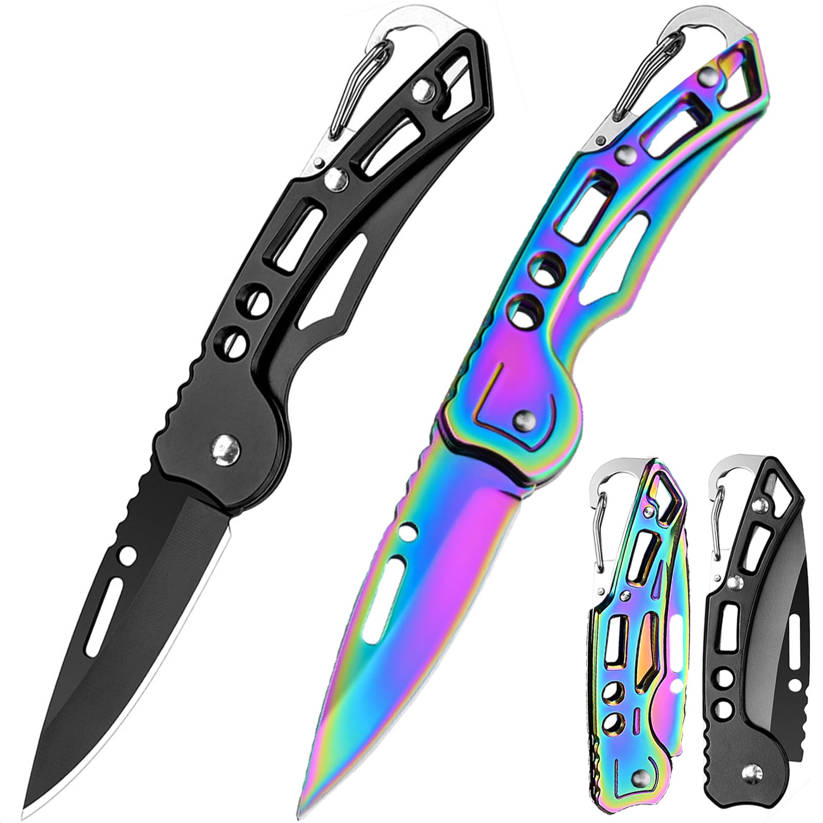klumuke Folding Pocket Knife, Keychain Knife Compact Stainless Steel for Self-Defense, Small Pocket Knife for Outdoor Survival, Everyday Carry, and