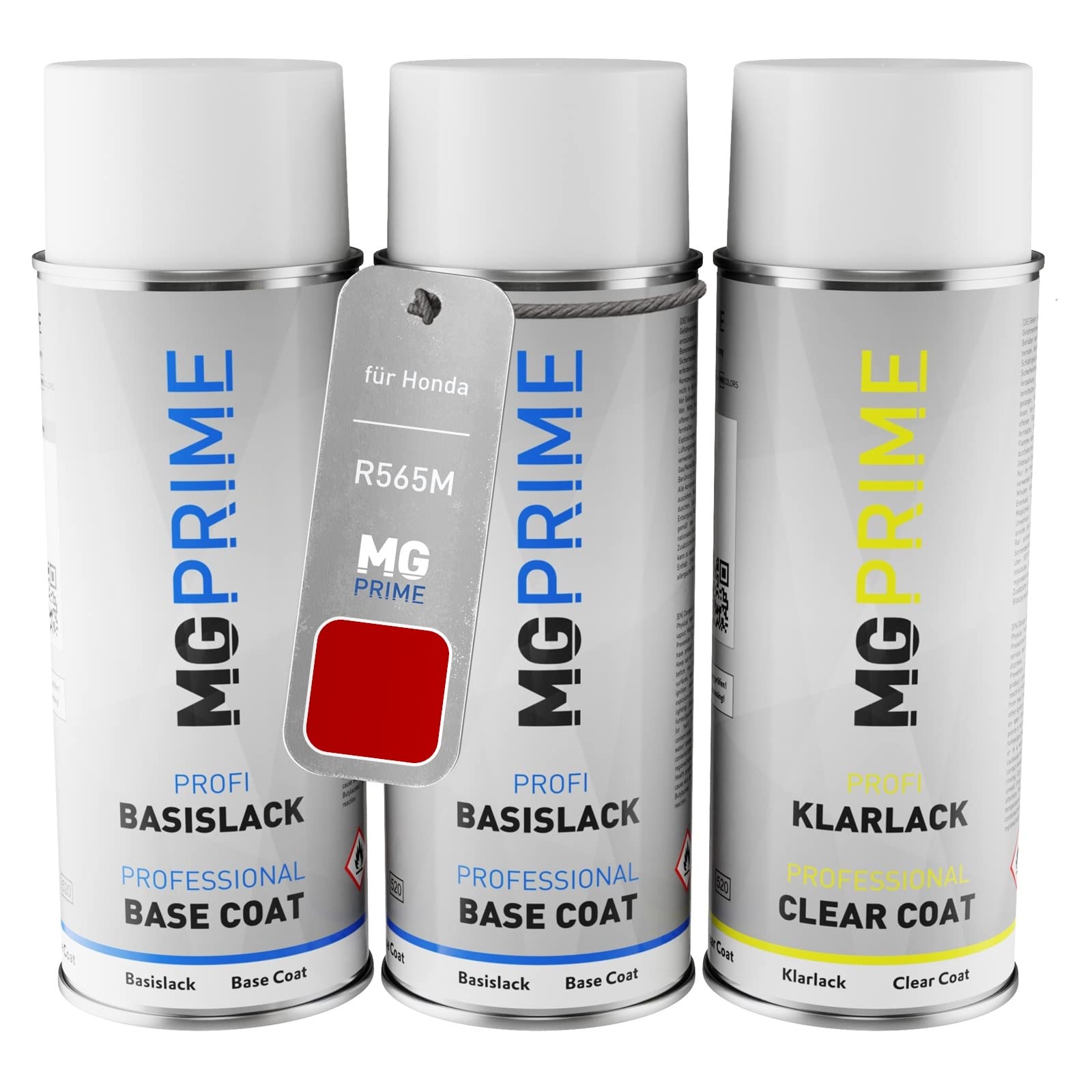 Mg Prime Premium Crystal Red M. Car Paint Spray Can Set For Honda R565m / Brilliant Red Metallic Primer Base Coat Clear Coat Spray Can 400Ml