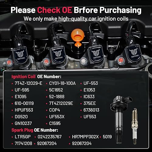 Vista 200 de BDFHYK Paquete de bobinas de encendido UF596 y bujías de iridio 93501 compatibles con Toyota Corolla 2009 2010 2011 2012 2013 Toyota Prius Matrix