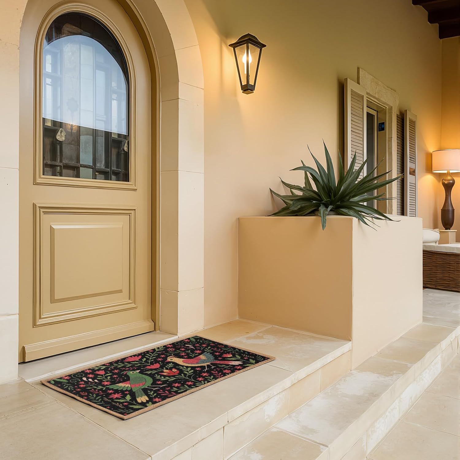 17x30 Inch Coir Coco Door Mat with Anti-Slip TPR Backing Colorful Floral Bird William Morris Inspired Design Vintage Coconut Fiber Outdoor Welcome Mat for Front Door Entryway