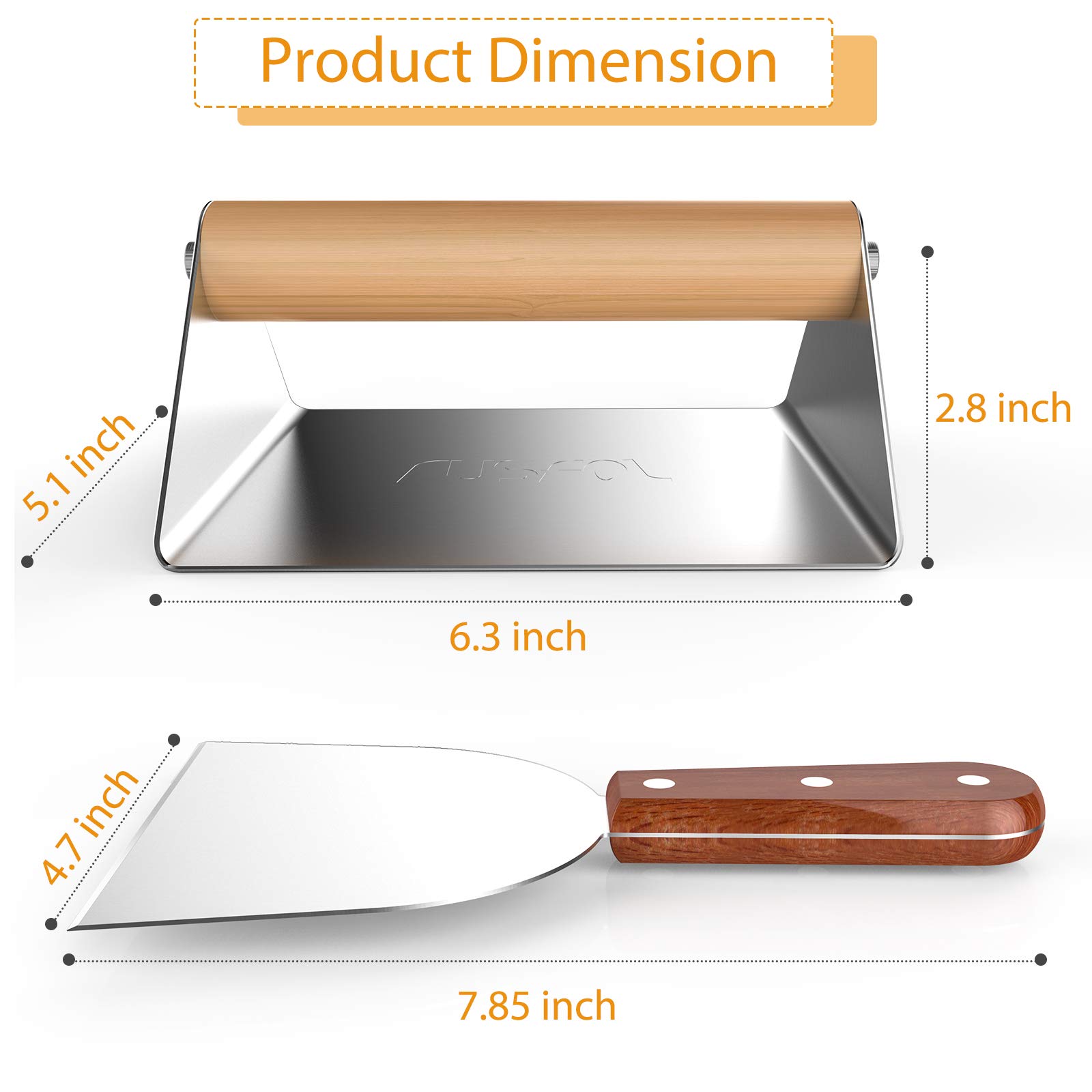 Rusfol Pressa Per Carne In Acciaio Inox Con Spatola: Grande 16x13 Cm, Manico In Legno, Antiruggine