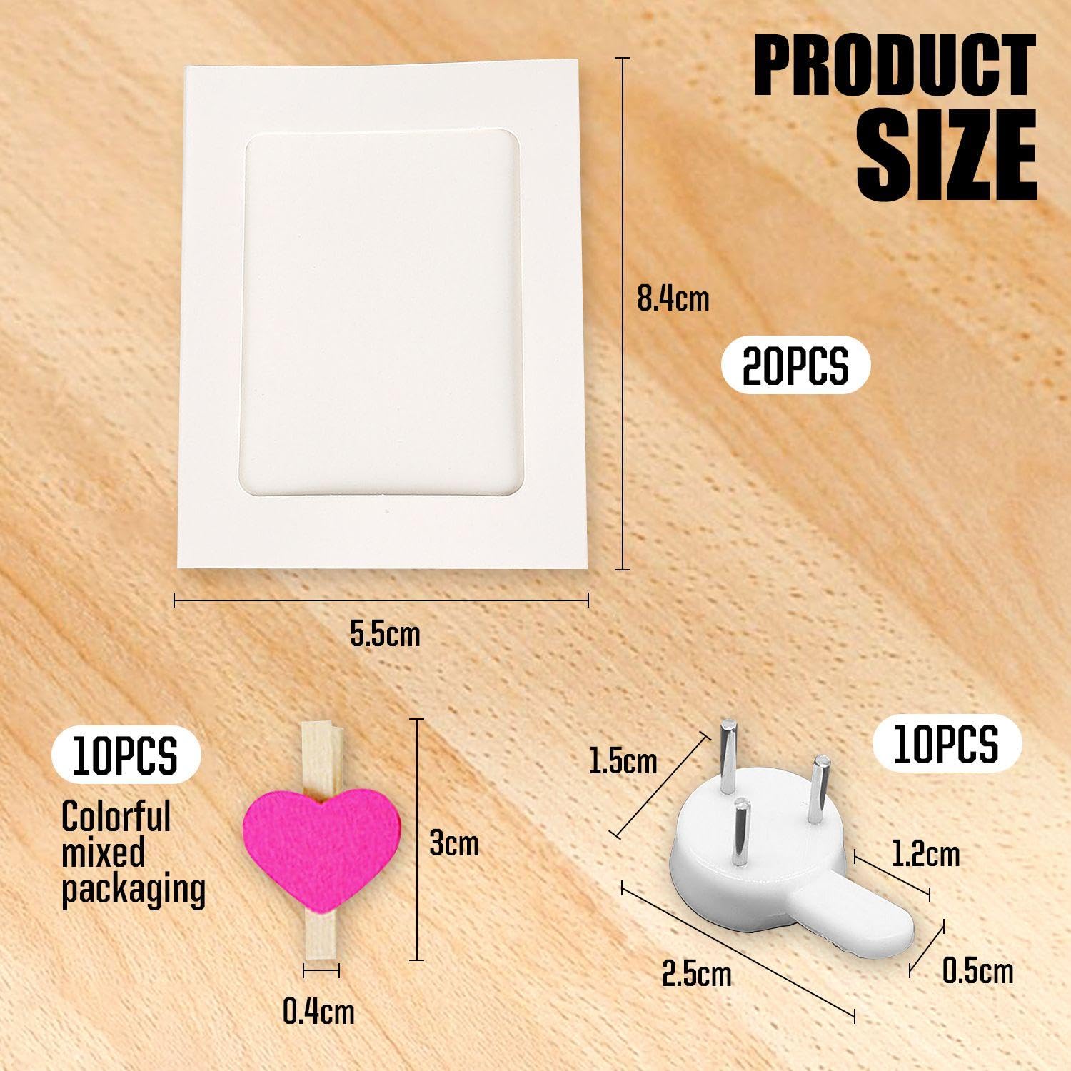 2 Sets Of 20 Paper Photo Frames, 10 Love Wooden Clips, 10 Traceless Nails, Photo Decoration Frame, Hanging Photo Frame - Image 2