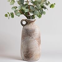 Vista 9 de Sunddo Florero rústico de cerámica con 2 asas, florero de granja texturizado, jarrones decorativos modernos blancos, sala de estar, estante, repisa