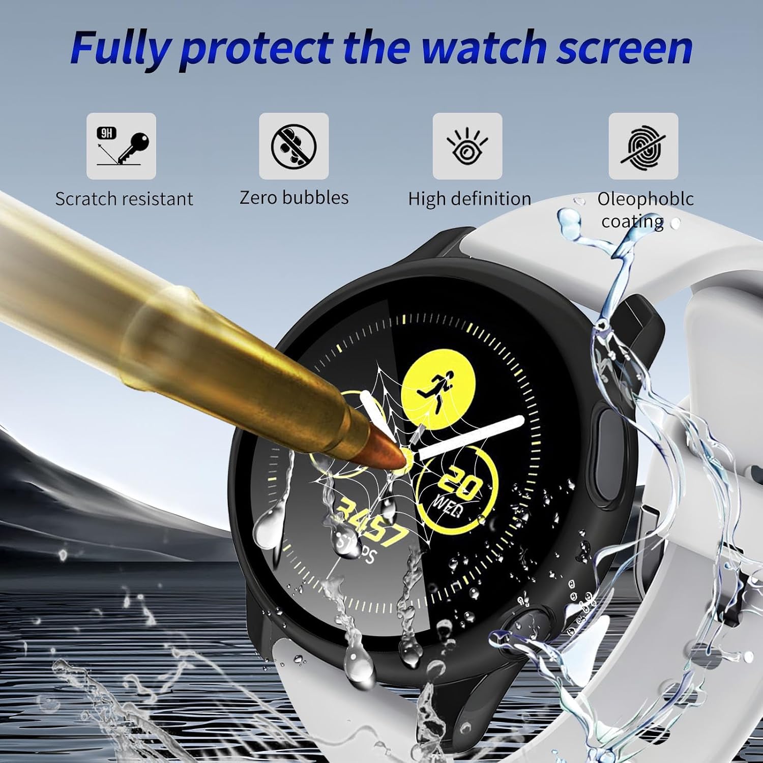 3 Pack for Samsung Galaxy Watch Active 2 44mm Screen Protector Case [Full Coverage], Hard PC Bumper All-Around Protective Accessories for Active 2 Built-in Tempered Glass Film