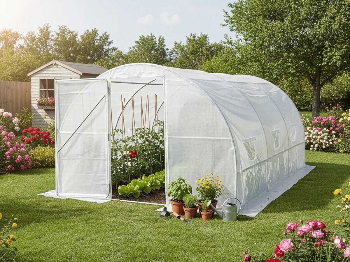 Serre tunelle de Jardin avec Porte 4 x 3 m Mimosa - 12 m² - 180g - Blanc