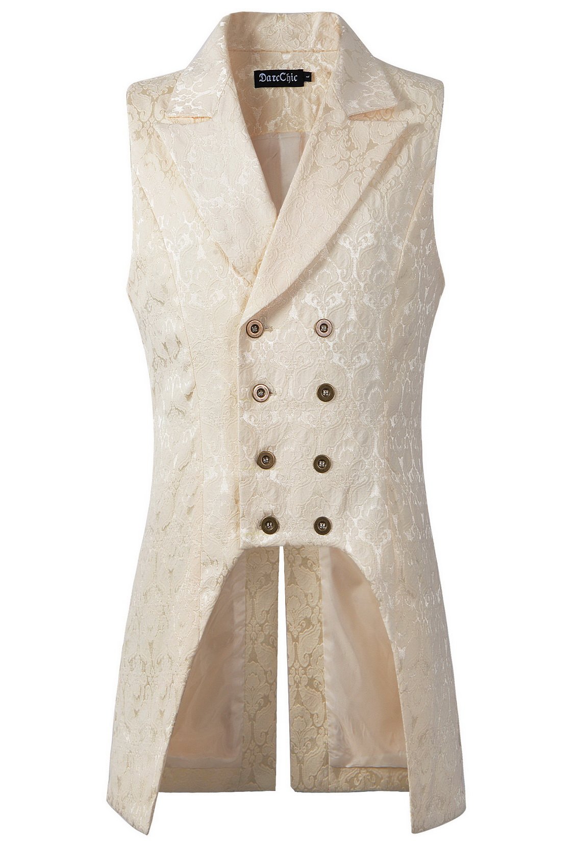 Darcchic Men's Cream Double Breasted Vest Waistcoat Vtg Brocade Gothic Steampunk (Xl, )