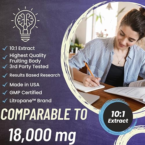 Miniatura 3 de Suplemento orgánico de melena de leones 120 cápsulas. Suplemento de hongos nootrópicos para el sistema inmunológico de apoyo cerebral. Extracto 10X