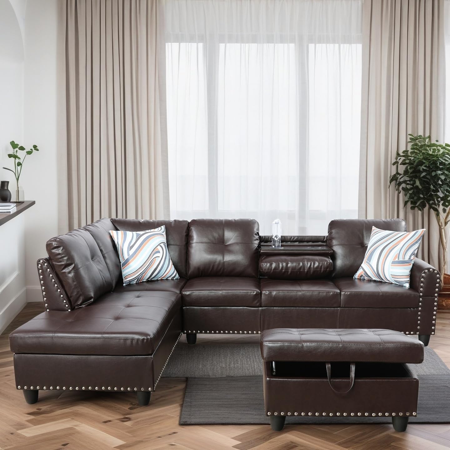 L Shaped Couches for Living Room, Sectional Couch Living Room Furniture with Storage Ottoman, Modular Sectional Sofa with Movable Chaise for Apartment Office, Aqua Blue