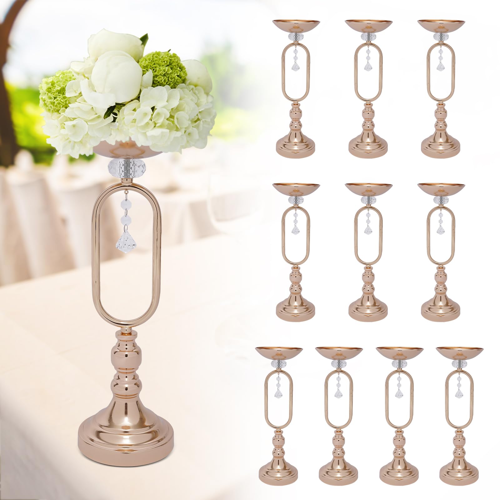 Lot de 10 centres de table dorés - En métal - 13,5 x 44,5 cm - Pour mariages, fêtes d'anniversaire, anniversaires et Saint-Valentin