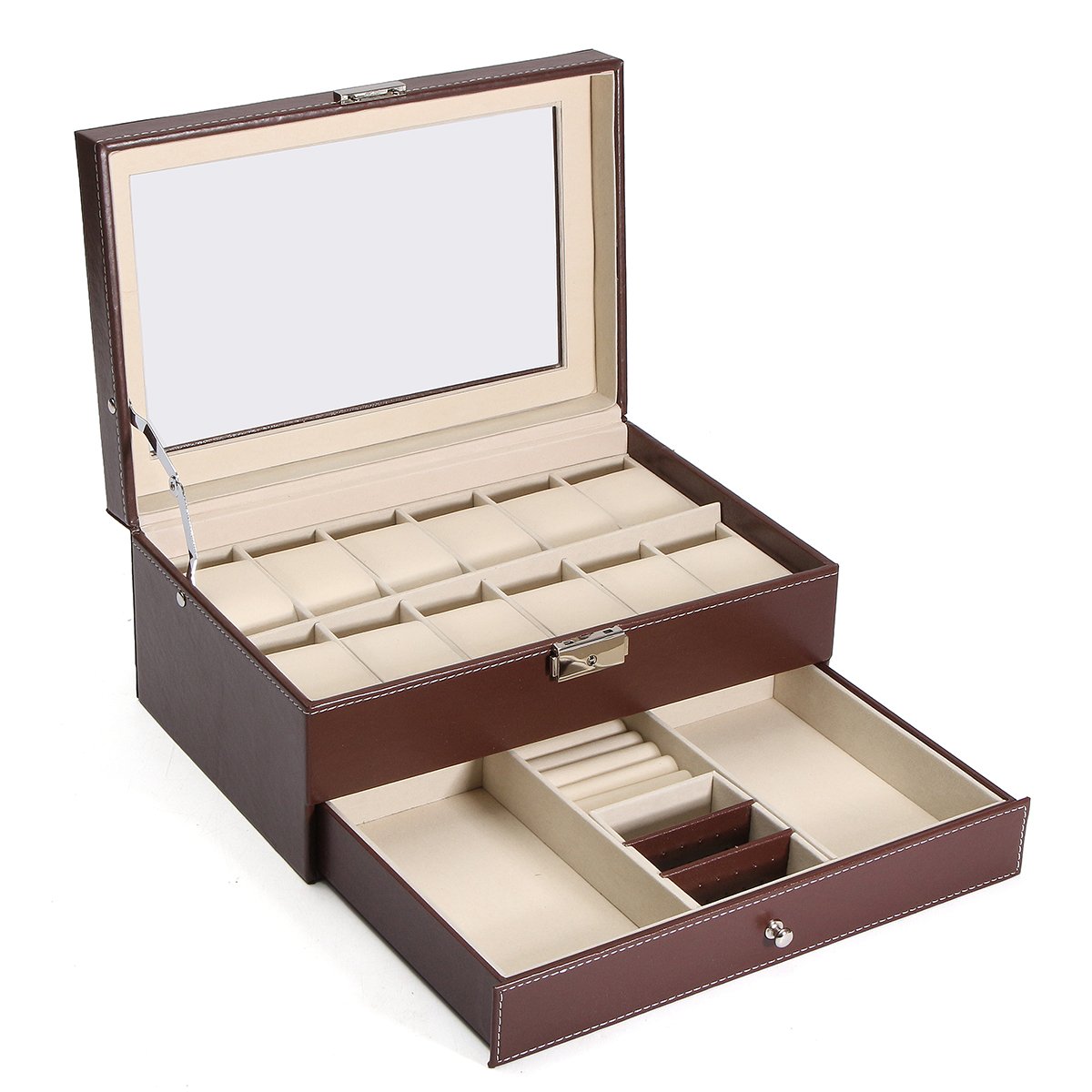 RanDal Présentoir En Cuir Bois Cas Montres Boîte De Rangement En Plastique Pour Bijoux Montre Accessoires