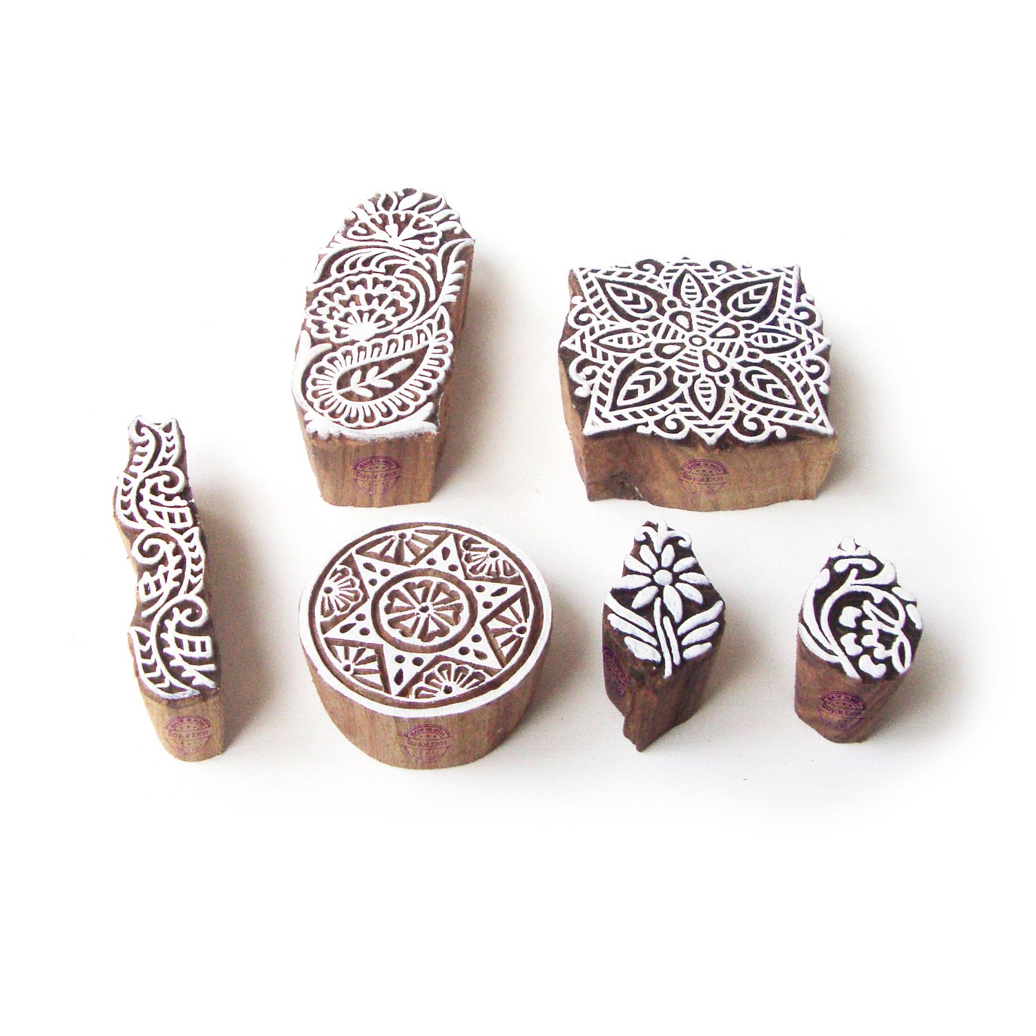 Round and Square Jaipuri Designs Wood Print Blocks (Set of 6)