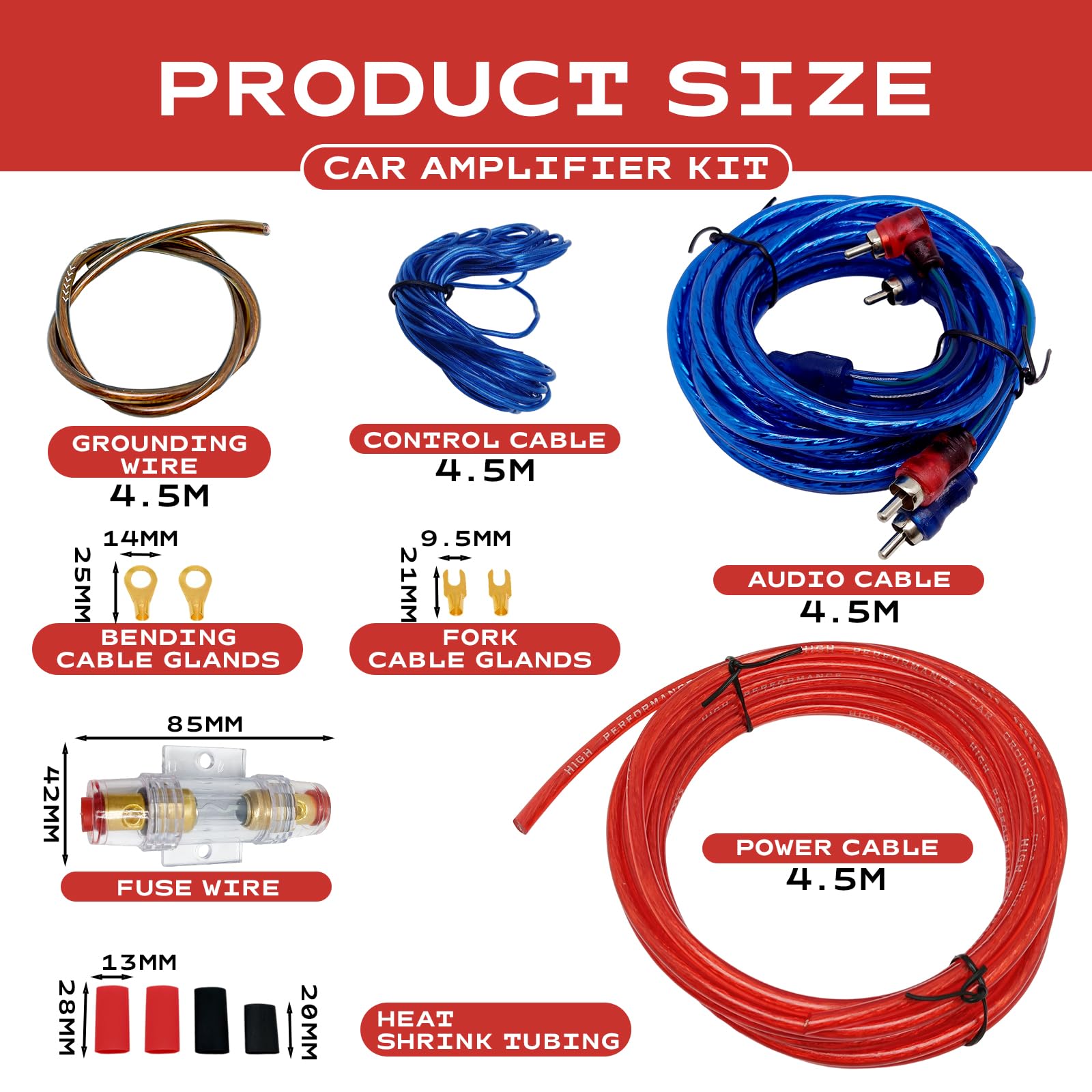 10GA Kit de Cableado para Amplificador de Coche, Kit de Cables Instalación Amplificador Subwoofer, Kit de Cableado de Amplificador de Coche Kit de Cableado Amplificador con Fusible