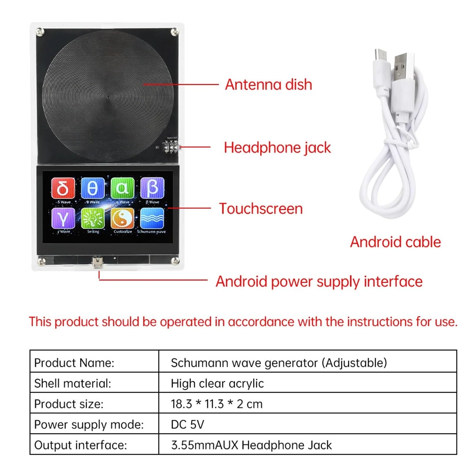 Generador de frecuencia Generador De Ondas Schumann DC 5V 0,01-99999Hz Señal Frecuencia Ajustable Micro USB Pantalla Táctil Resonador Audio Para aliviar el estrés