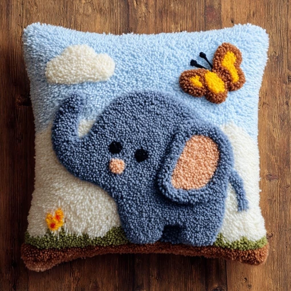 AxiangziK Latch Hook Pillow Kit Elephant 43X43Cm