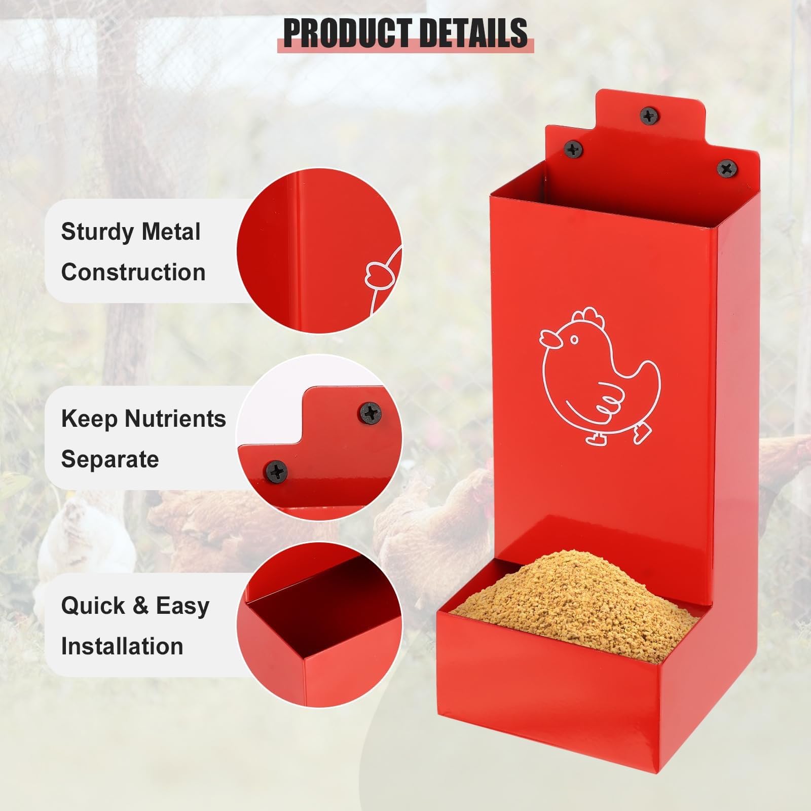 Comedero para aves de corral con diseño automático y montado en la pared, de hierro, para pollitos y aves de corral pequeñas aves de corral para pollos