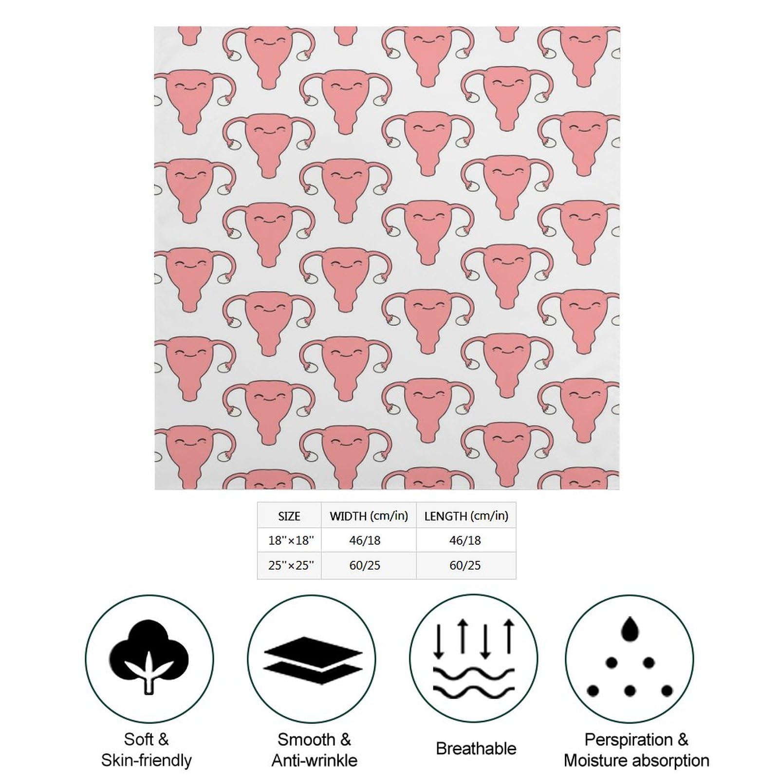 Uterus Pink Fashion Square Neck Scarf Head Kerchief Hair Bandana Headscarf for Women