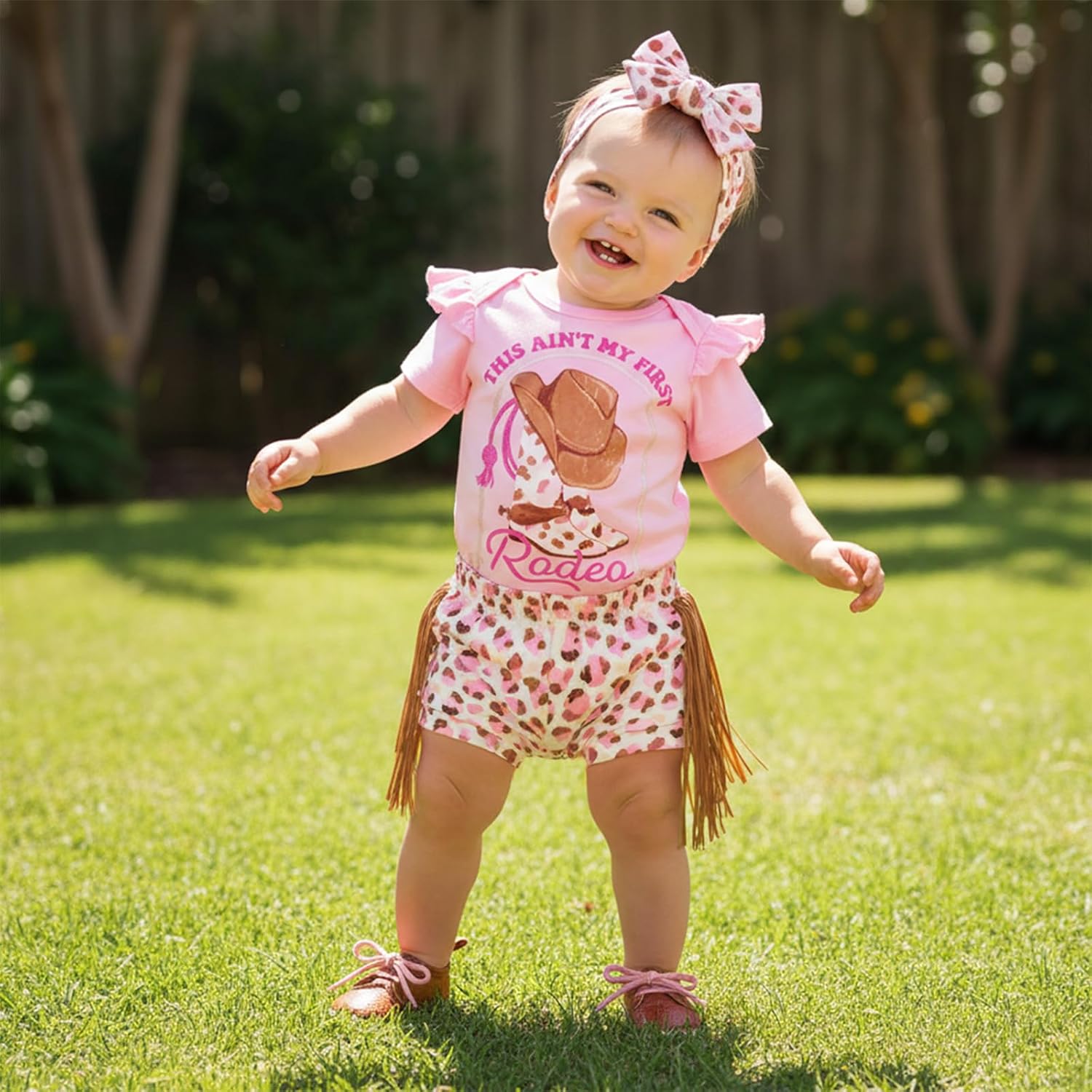 Madjtlqy Western Baby Girl Summer Clothes My 1st Rodeo Short Sleeve Romper Shorts Headband Set Cute Infant Cowgirl Outfits - Image 2