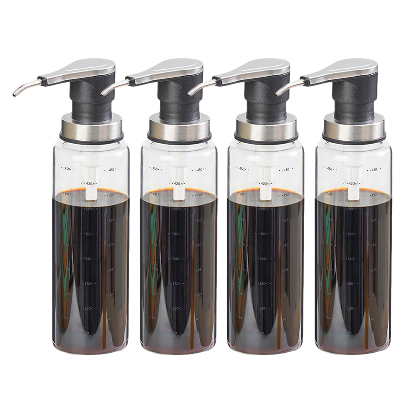 Dispensador de bomba de salsa, dispensador de jarabe de café, cristal de miel, botella de cristal de 500 ml con bombas de acero inoxidable, dispensador de jarabe de café, a prueba de fugas, bombas de