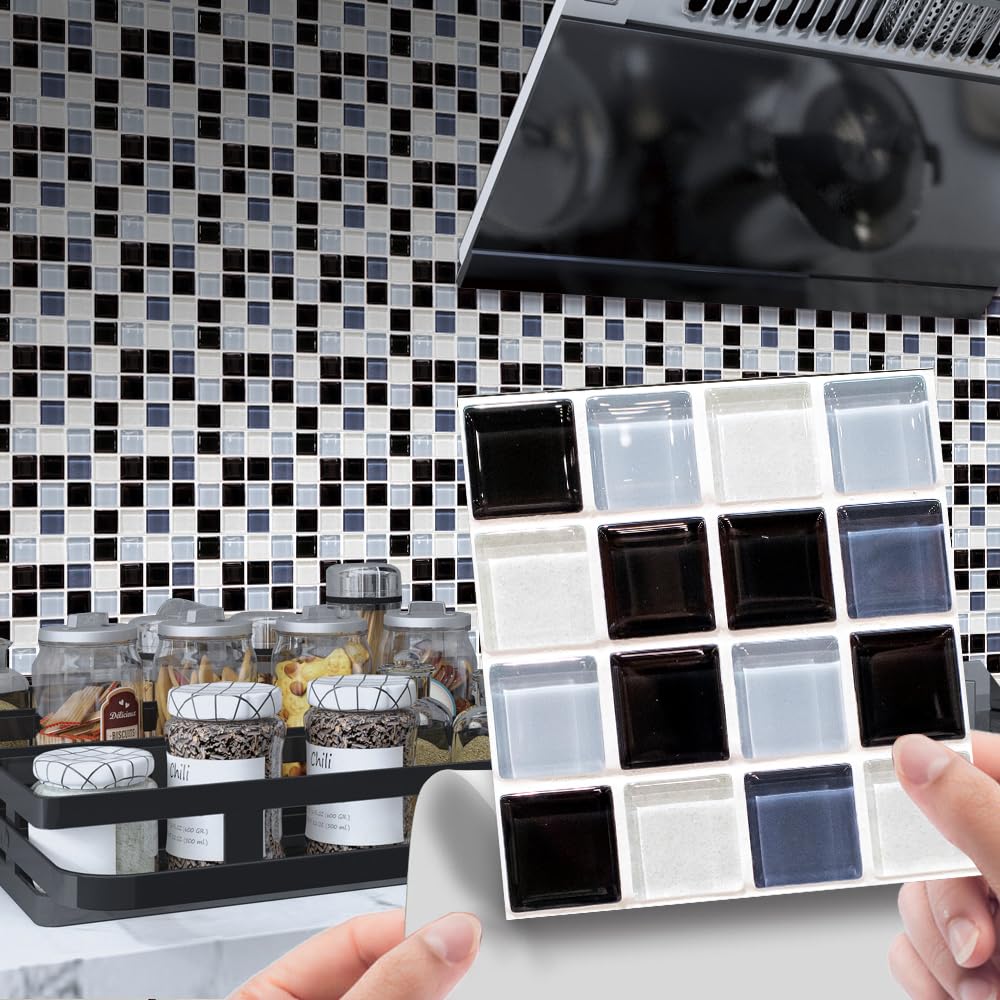 Tile Stickers， Wall Tiles Stickers, Bathroom Kitchen Tile Self Adhesive Multicolor 10 pcs(10 Pcs/20x20cm)