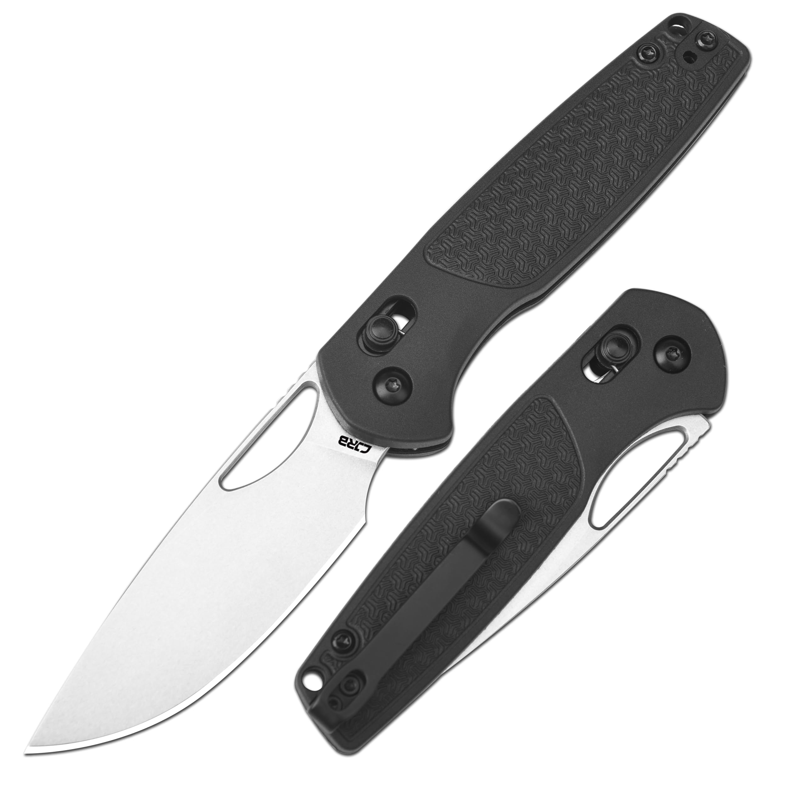 CJRB Acacia Pocket Knife for Men, 3.21'' AR-RPM9 Steel Blade Folding Knife with Clip for Men Women, Sharp Crossbar Lock EDC Knife for Camping Survival Hiking J1952 Black