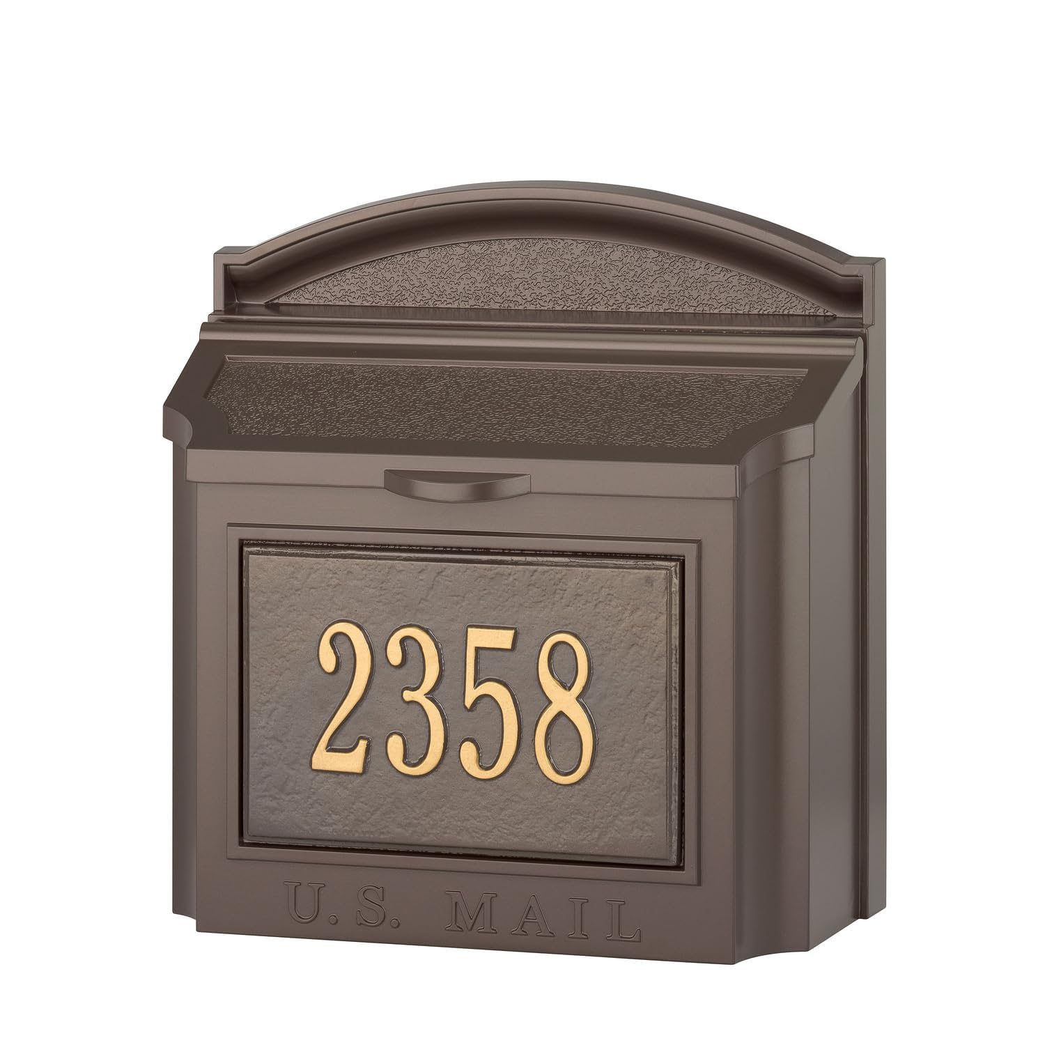 Whitehall Locking Mailbox Wall Mounted - Large Aluminum Mailbox with Gold House Numbers, Weather-Resistant Mail Box for House Front Door, Heavy Duty Mail Holder, Vintage Mailboxes for Outside - Bronze