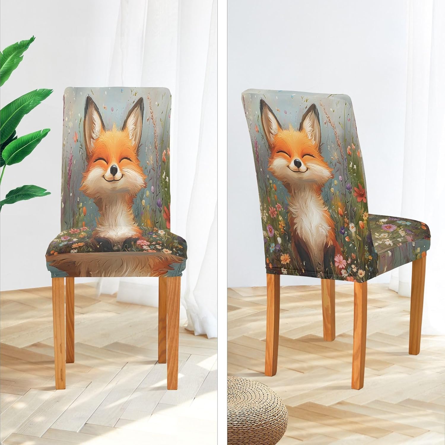 ALAZA Chair Covers for Dining Room, Smiling Fox Stretch Chair Cover Sets Chair Protector Removable Washable for Ktichen Restaurant Hotel