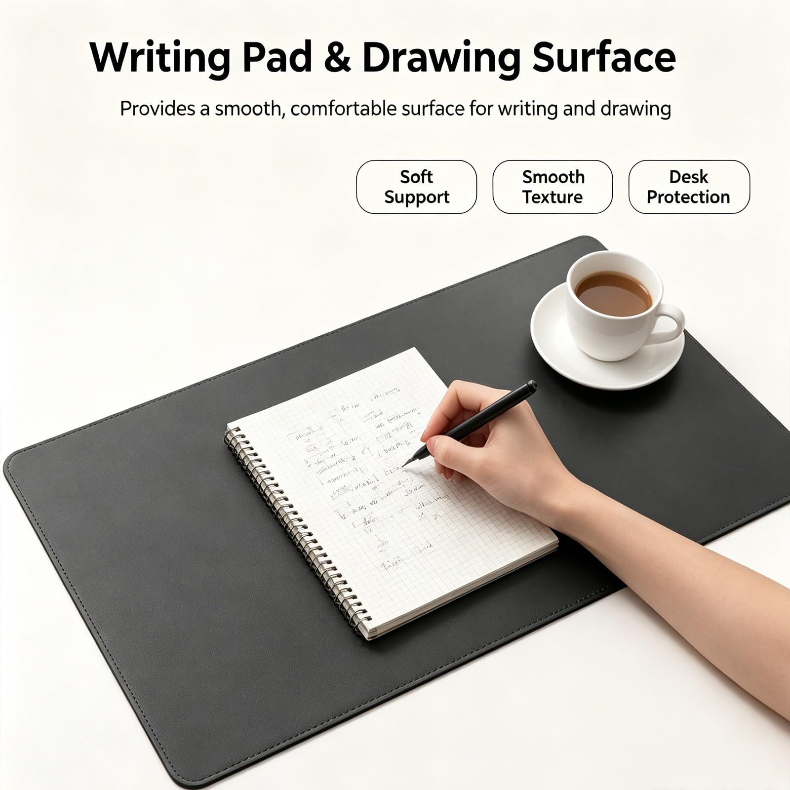 Grande Tappetino Mouse da Scrivania, Extended Mouse Pad Gaming | , Desk Mat Impermeabile con Superficie Liscia Antiscivolo per Computer Ufficio Casa, Tastiera e Mouse(Black,90x40cm)