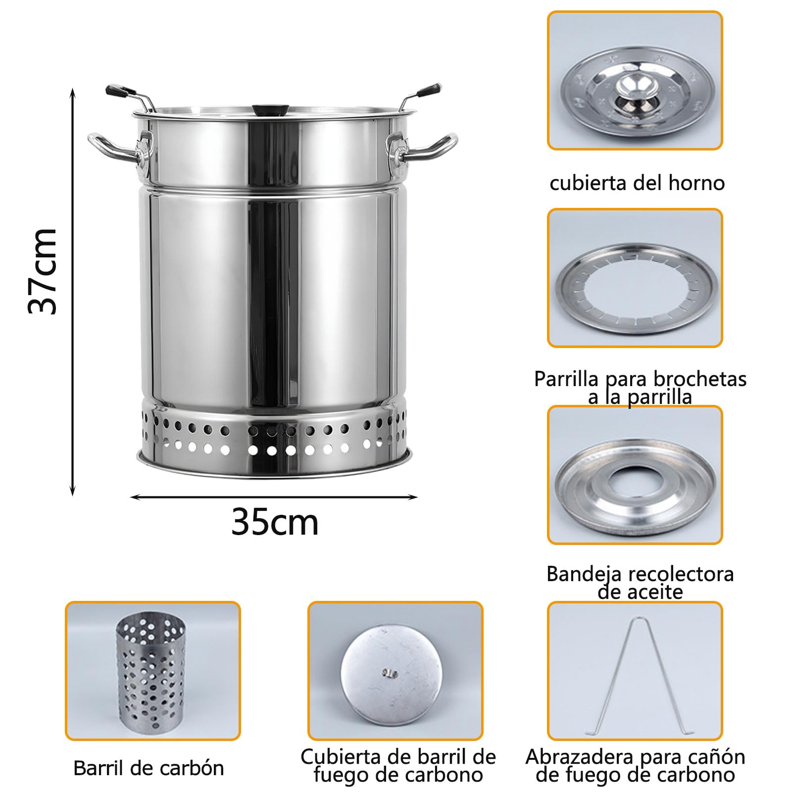 Barbecue au Charbon de Bois Portable en Acier Inoxydable, Barbecue au Charbon de Bois sans fumée, Four étouffé Suspendu intérieur et extérieur, grilles Verticales au Charbon de Bois