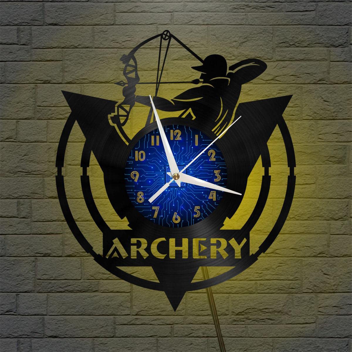 Horloge murale vinyle tir à l'arc lumineuse LED 30 cm noir pour decoration salon