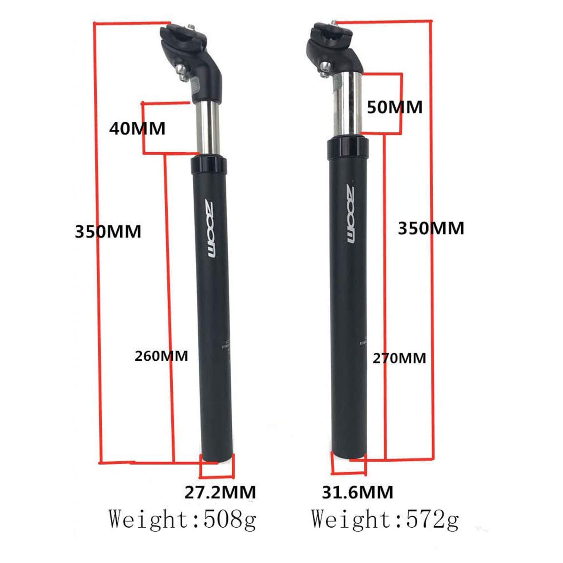 Reggisella, Reggisella a Sospensione 27,2 Mm/31,6 Mm X 350 Mm Reggisella, Reggisella per Bicicletta, Mountain Bike Lega di Alluminio Reggisella per Bicicletta Sospensione per tub