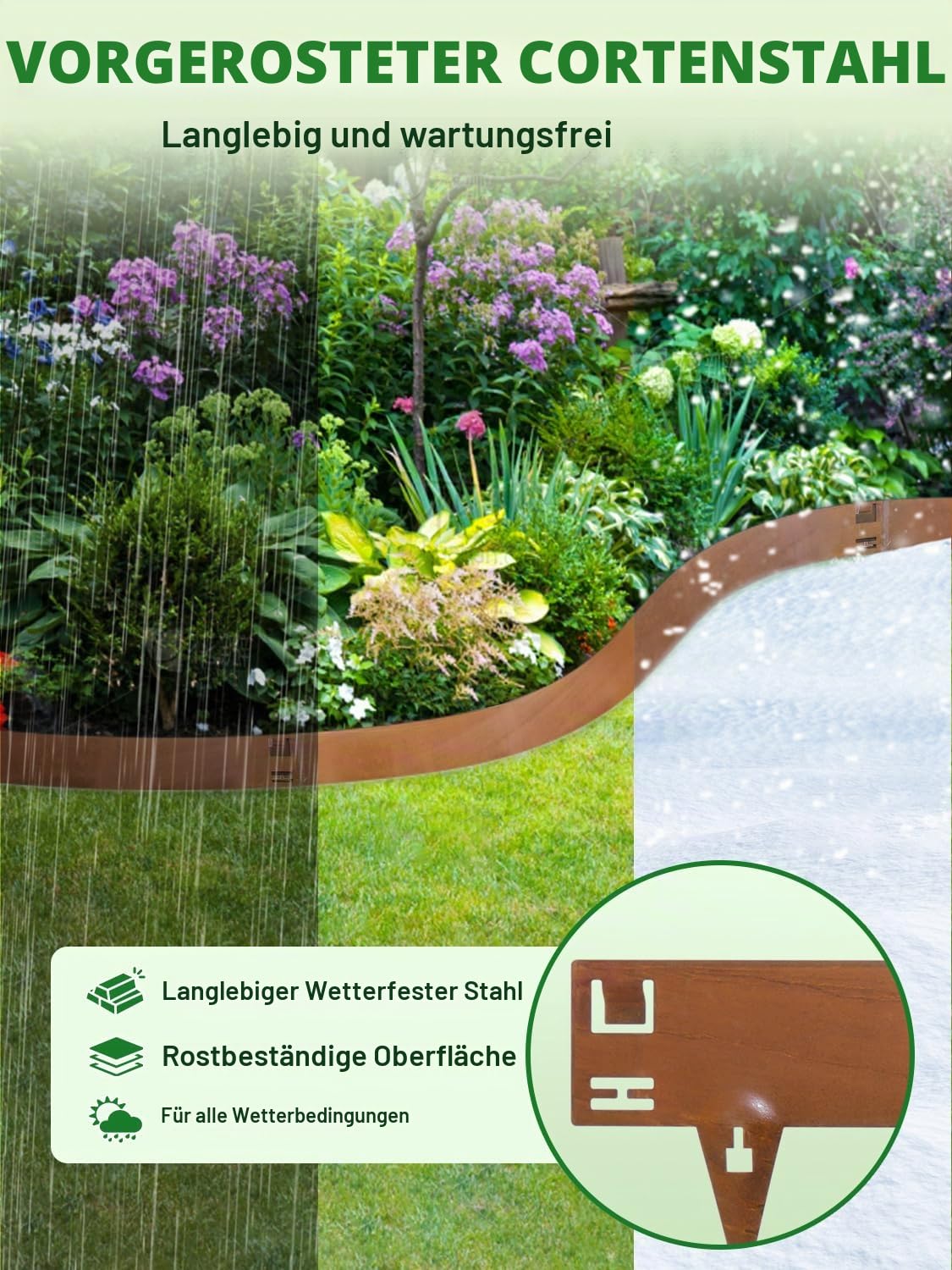 Rasenkante Cortenstahl,10 Stücke 107.5cm Flexible Beetumrandung Beeteinfassung,20cm Höhe Beetumrandung Garten,Biegbarer Mähkante Beetbegrenzung für Gärten,Beete,Wege,Rasen