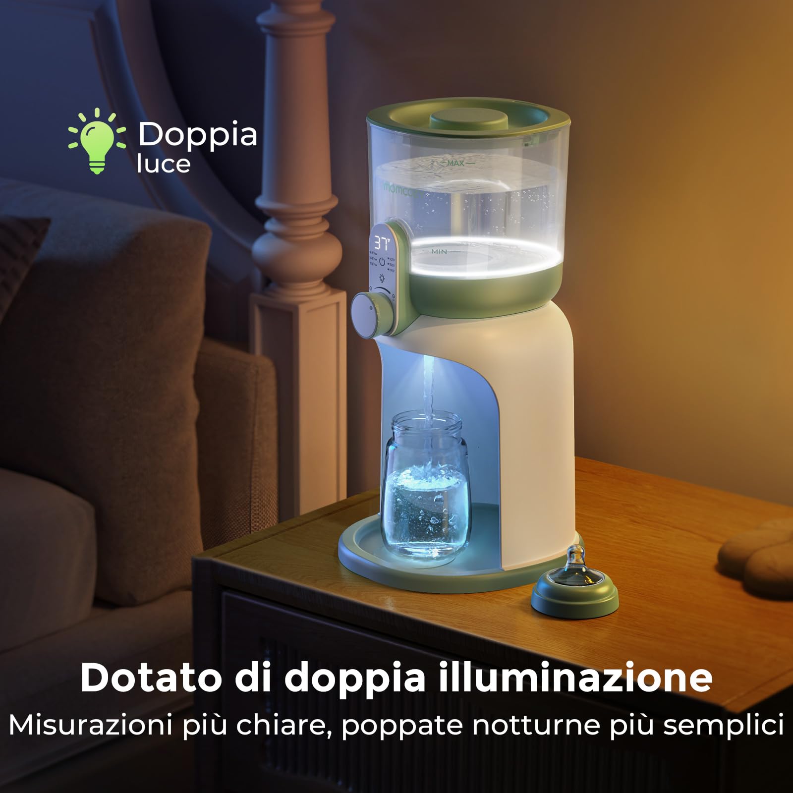Momcozy Scaldacqua Istantaneo con Doppia Luce per Poppate Notturne, Scaldabiberon per Formula, Preparatore Latte in Polvere 1685 ML, Dispenser con 6 Temperature