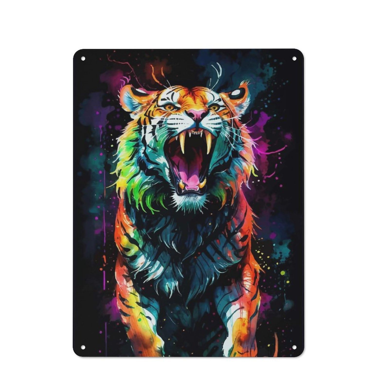 Neon Watercolor Tiger Retro-style Tin Sign 40x30cm for Living Room Or Hallway, for Home Wall Decor Collectors Refreshing A Room in Autumn