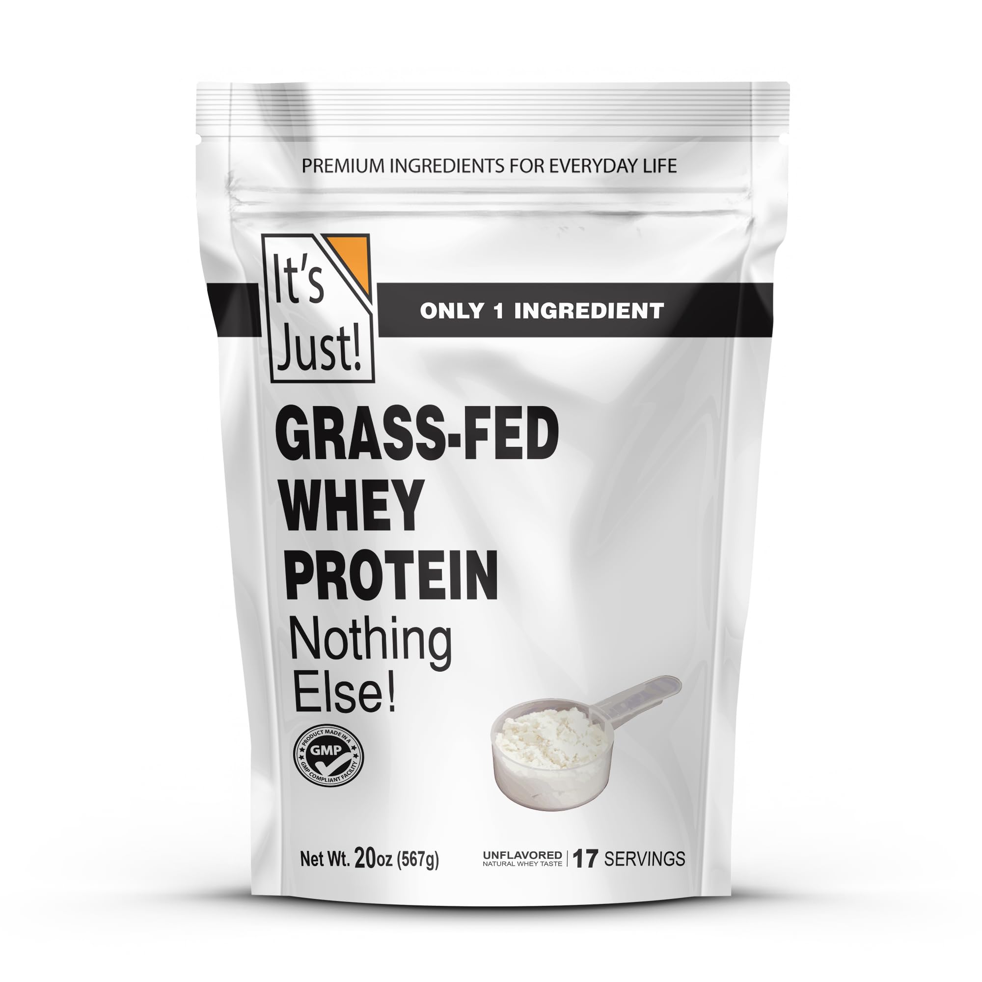It's Just! - 100% Whey Protein Concentrate, Grass-Fed Pasture Raised, Made in Australia, RBST/rBGH Hormone Free, Premium WPC-80, No Added Flavors (Grass-Fed Unflavored, 1.25 Pound)