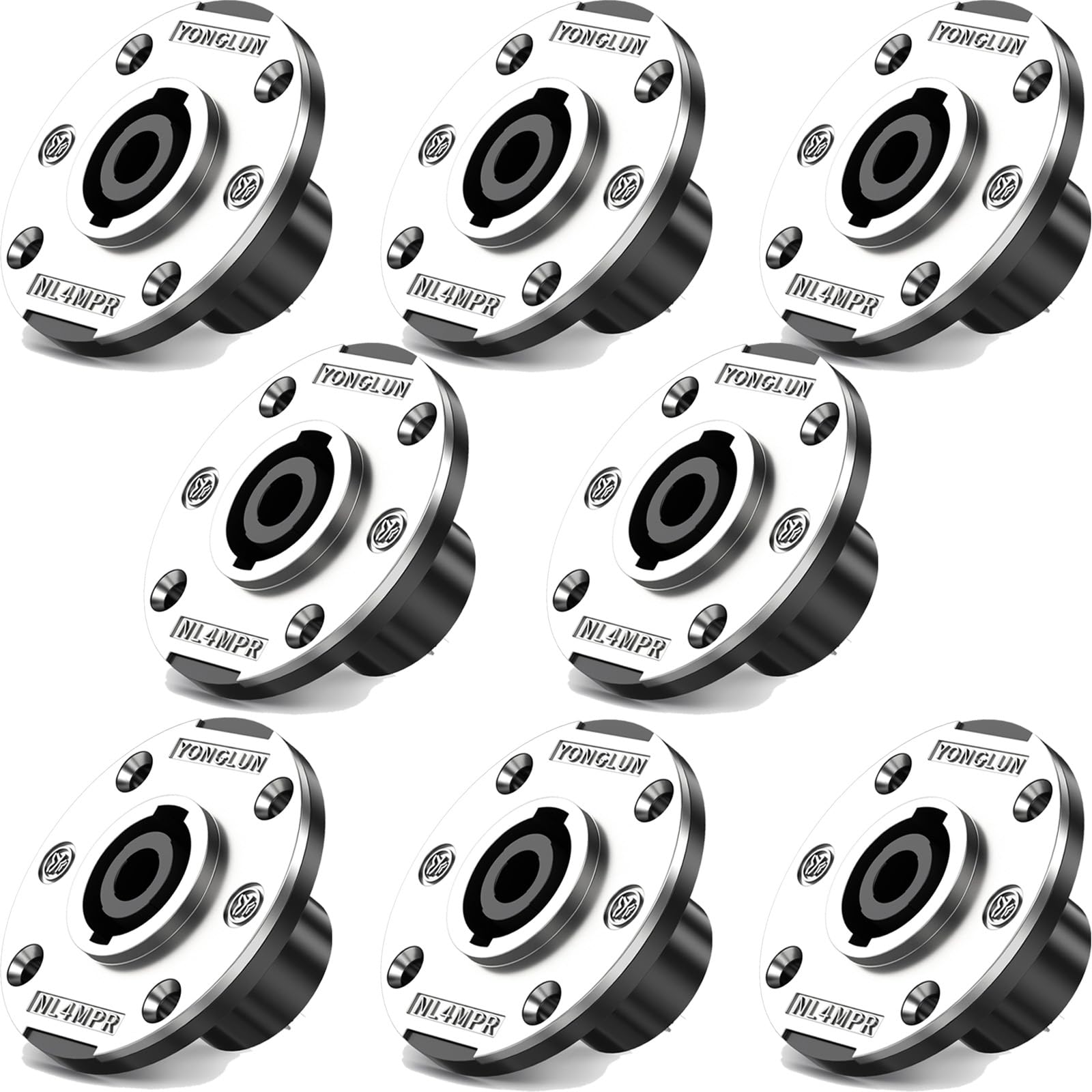8Pack 4 Pôles Speakon Panel Twist Lock Haut-parleur femelle Métal Rond Panel Jack Montage Compatible avec Neutrik Speakon NL4MP, NL4MPR, NL4FC, NL4FX, NLT4X, NL4 Series, NL2FC