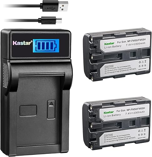 Kastar Batería (X2) y cargador USB delgado LCD para Sony NP-FM50 NP-FM55H y HC1 TRV280 TRV350 TRV250 TRV19 TRV22 TRV27 TRV33 TRV460 TRV140 TRV17 disponible en Yaxa Mexico