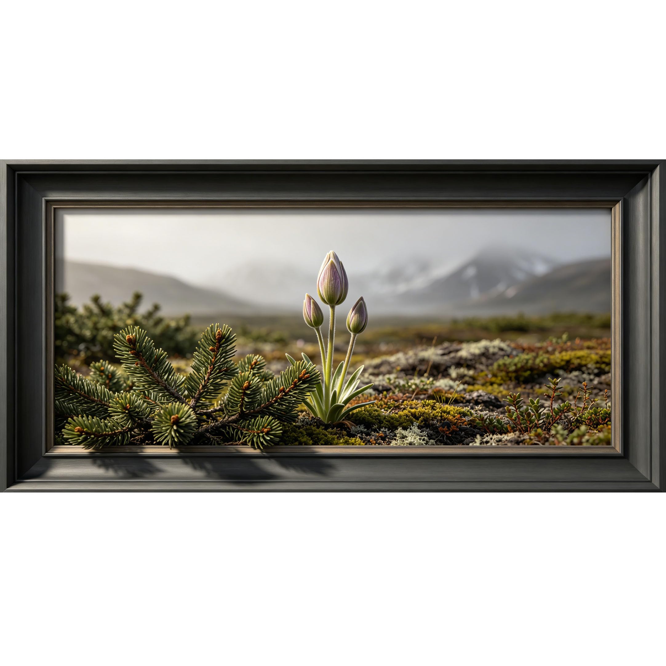 Agglomerix 3D Framed Wall Art Alpine Mountain Flower Pine Needle Botanical Landscape Relief Effect Large Size SelfAdhesive Removable Wall Decor Prints Artwork for Living Room Bedroom Office