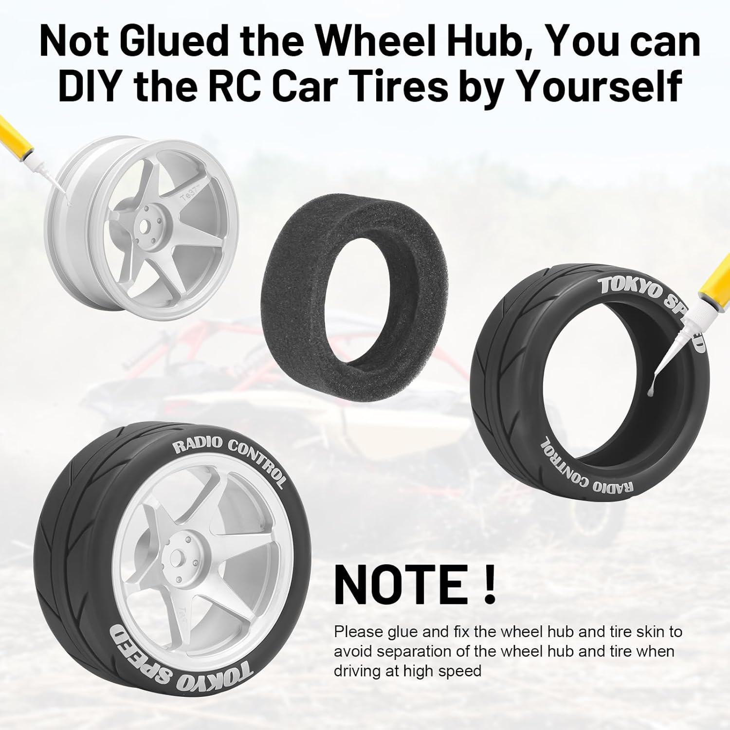 1/10 RC On Road Tires and Aluminum Wheels, daitoku 12mm Hex RC Rally Racing Car Tires for Tamiya TT01 TT02 XV01 TA06 A959 PTG2 HPI KYOSHO PTG2 Traxxas - Style B (Silver)