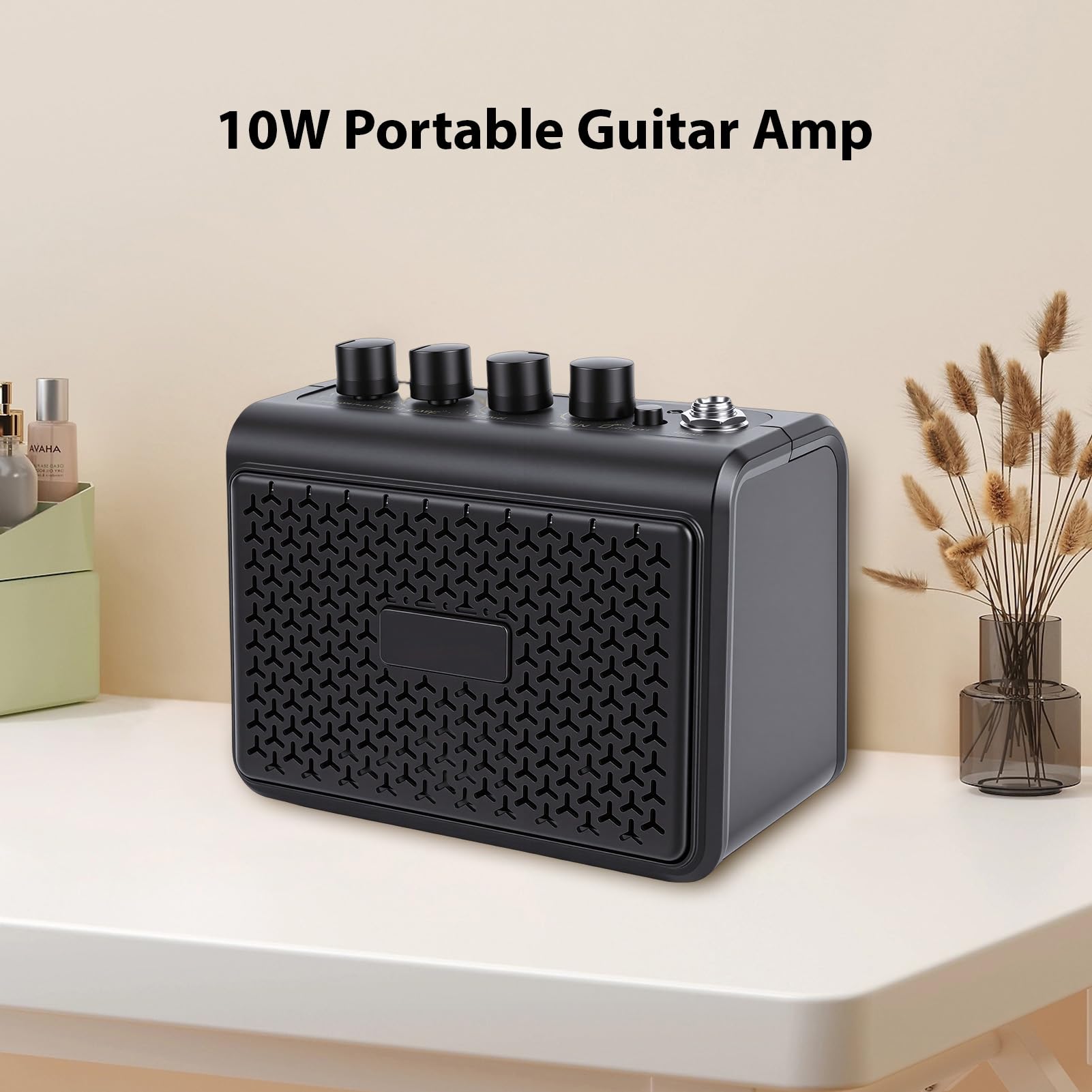Jeffergarden Amplificatore per Chitarra Portatile da 10 W Ingresso AUX 2 di Distorsione Puliti Amplificatore per Chitarra Jack per Cuffie Silenzioso Ricaricabile Piccolo Altoparlante BT per