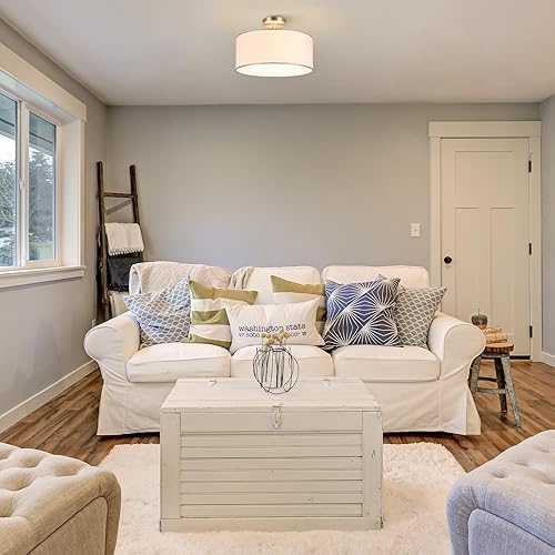 Miniatura 7 de VONLUCE Lámpara de techo de tambor, lámpara de techo de níquel cepillado de 18 pulgadas, lámpara de techo contemporánea de montaje semiempotrado con