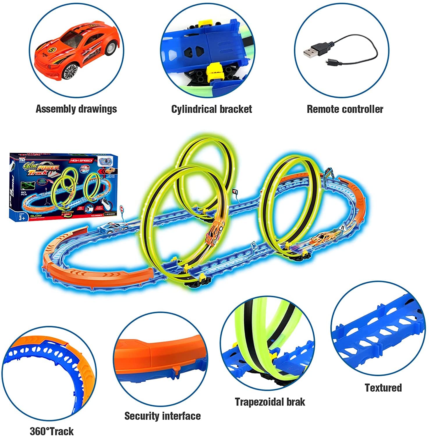 Electric Slot Car Set, HighSpeed Remote Control Race Car Track, Racing