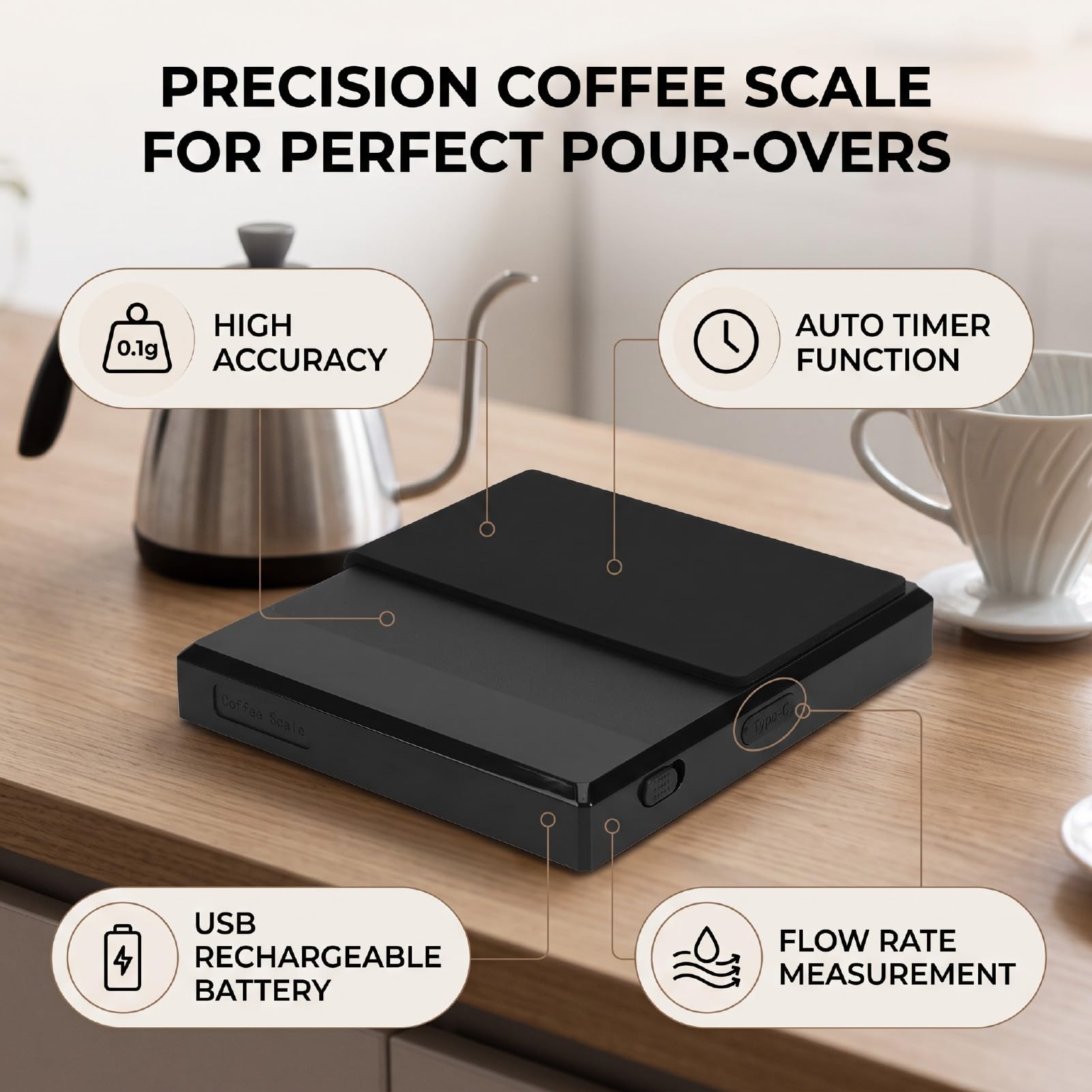 Luocute Balance à café avec Minuteur, Précision 0,1 G pour Expresso