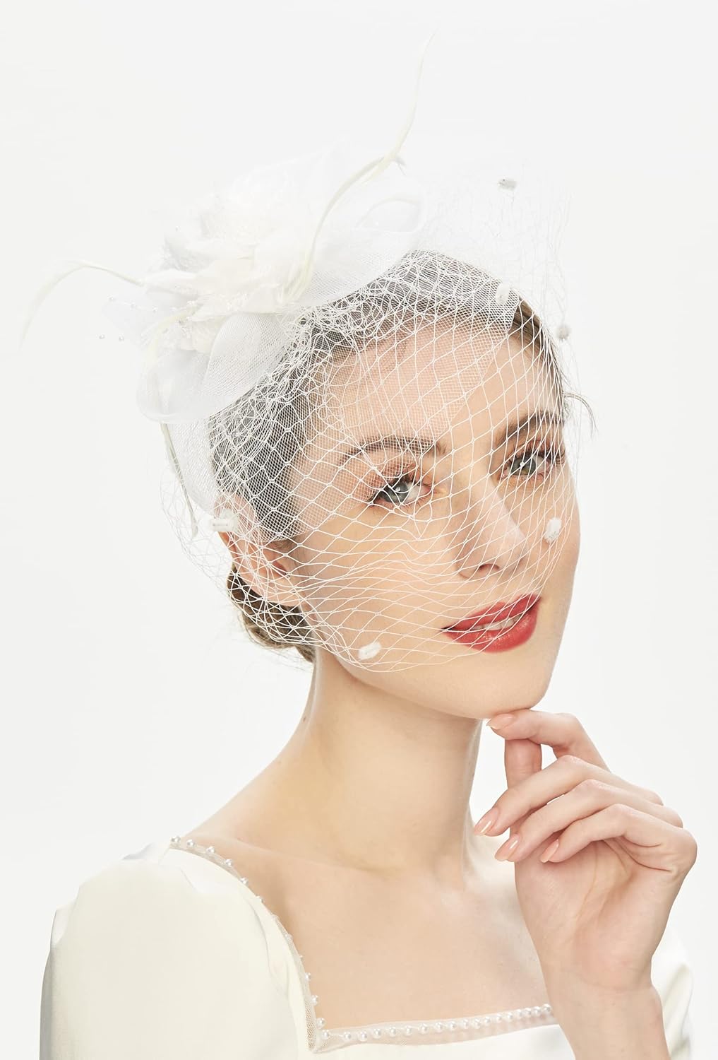 Cizoe Fascinator Hats for Women Tea Party Headband Kentucky Derby Wedding Flower Mesh Veil Fascinator - Image 5