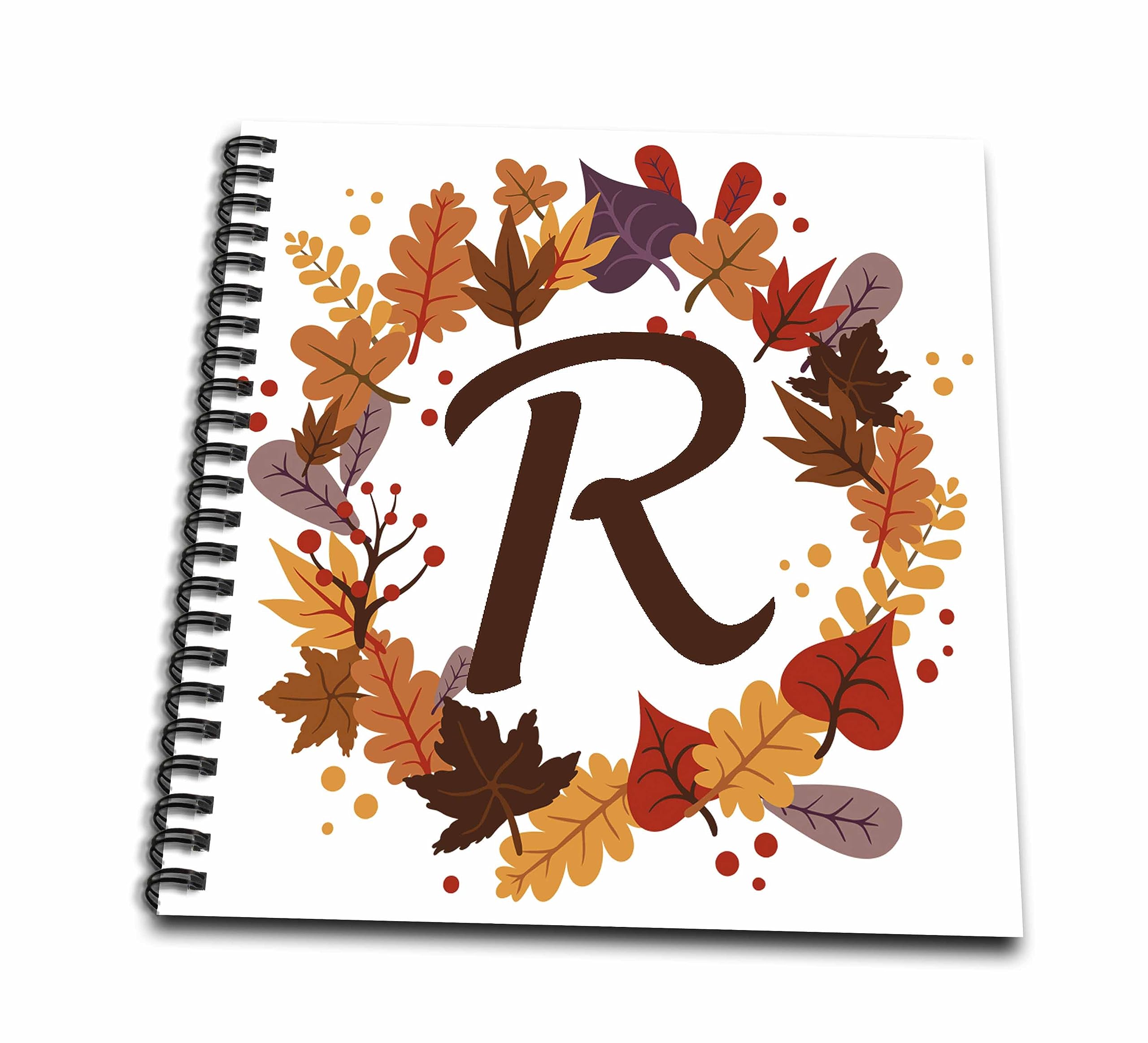 3dRose Autumn Leaves Wreath Monogram R Brown Initial - Drawing Books (db-369620-1)